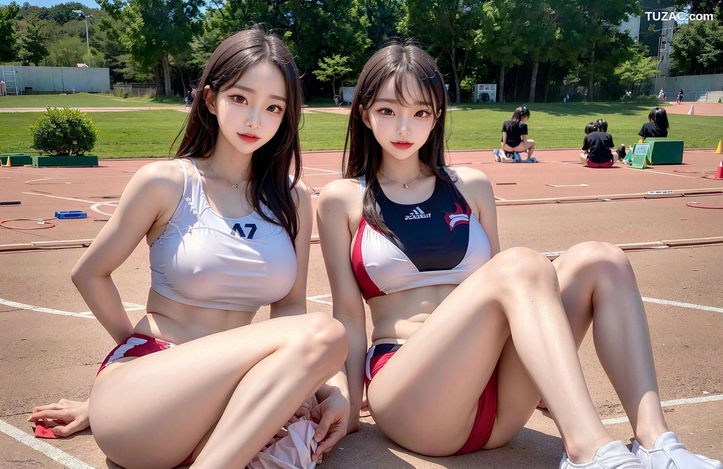 AI美女-拟实-体育场的运动少女
