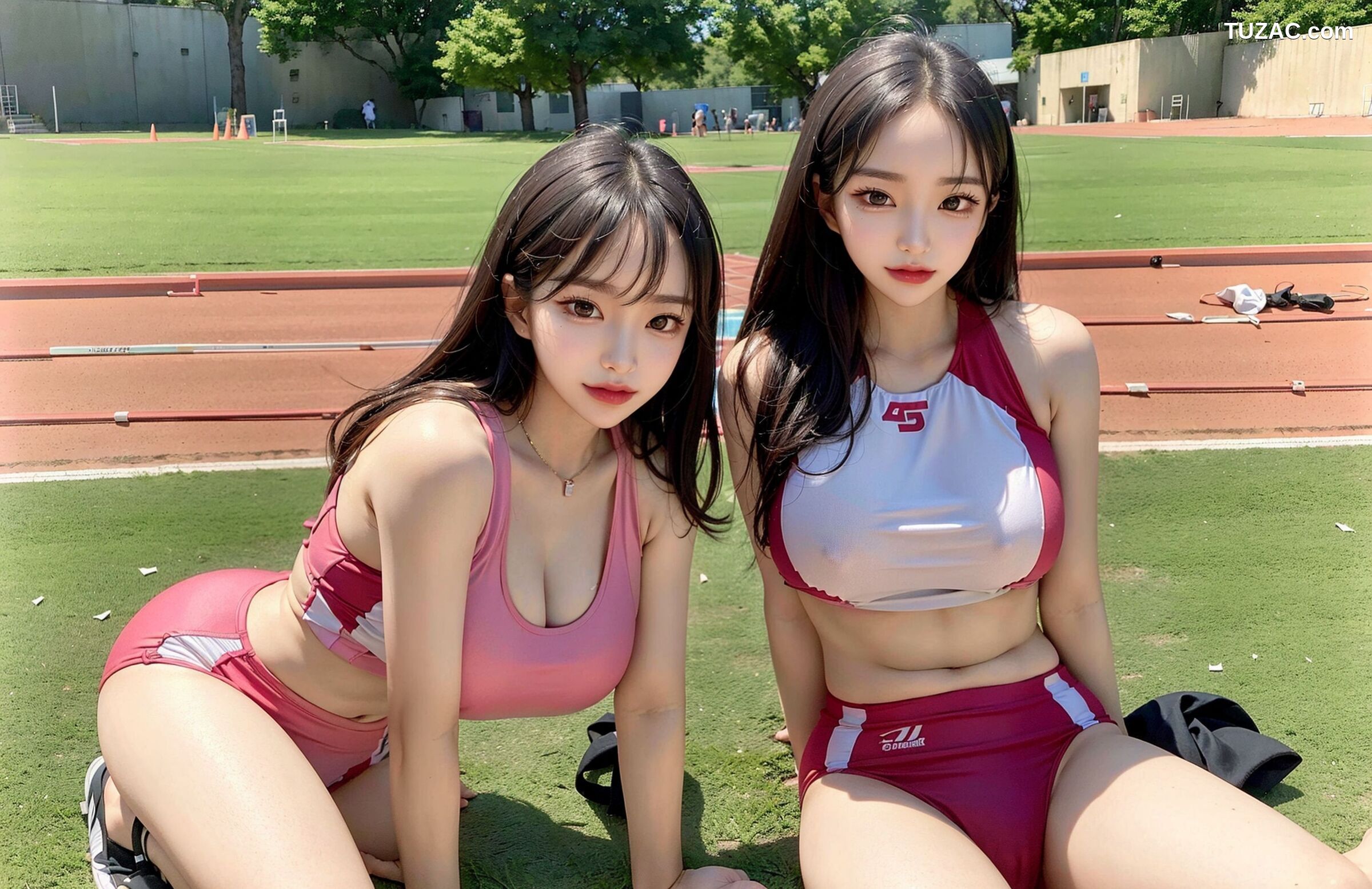 AI美女-拟实-体育场的运动少女