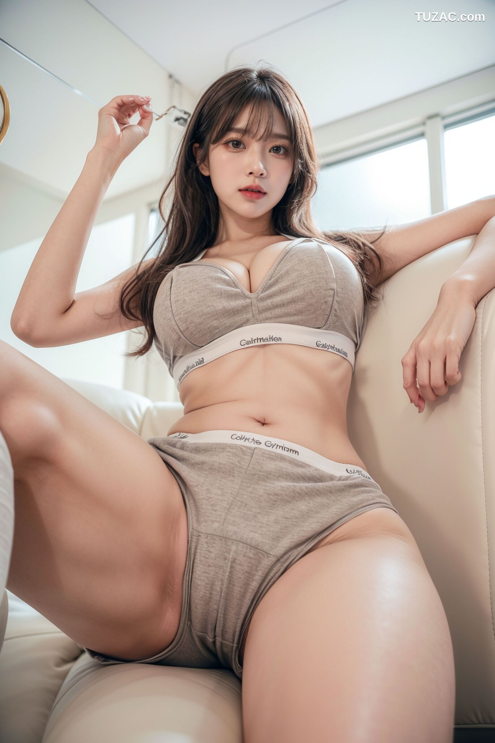 AI美女-拟实-健身房场景-灰色运动背心短裤