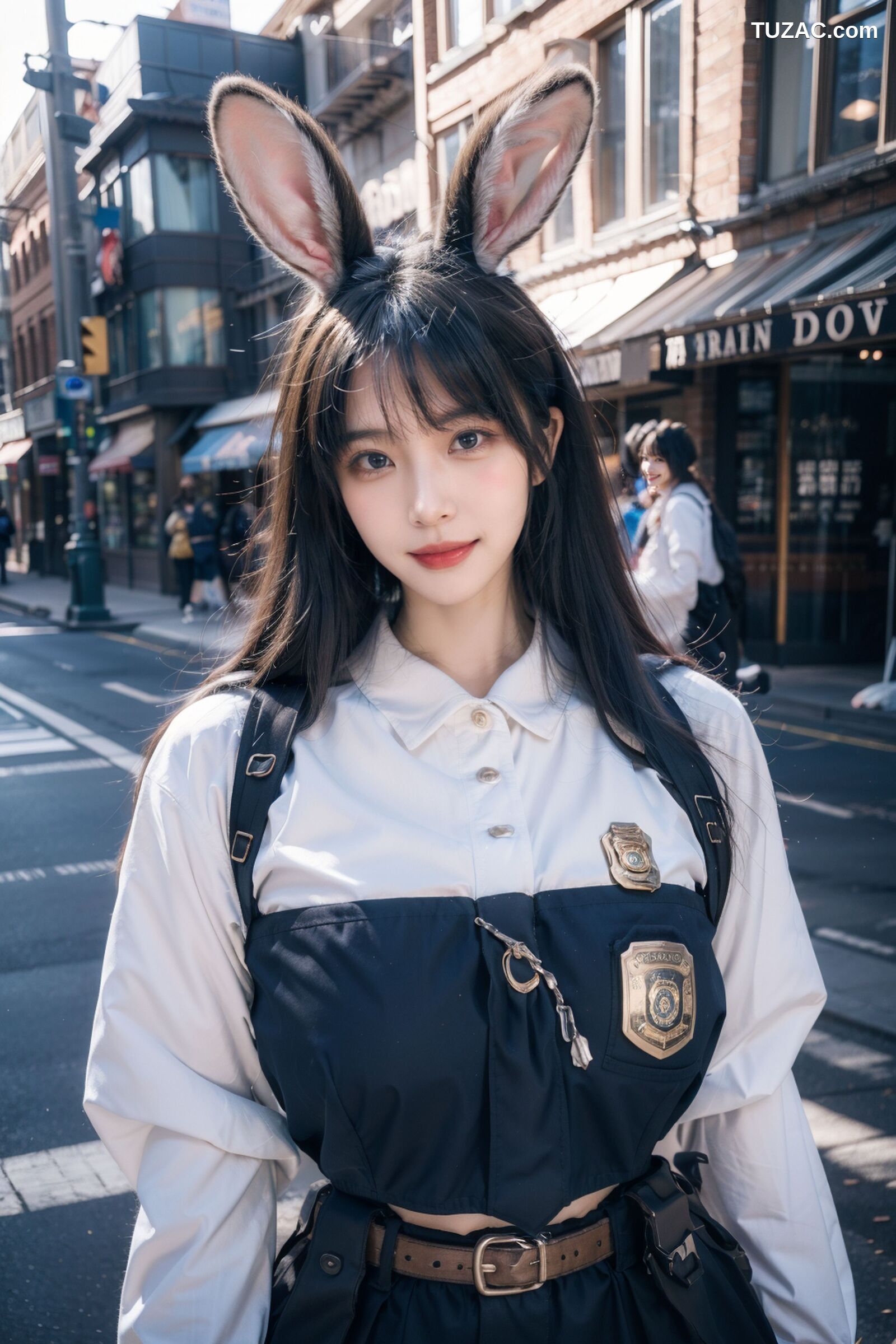 AI美女-拟实-兔耳女警街拍-纯净版