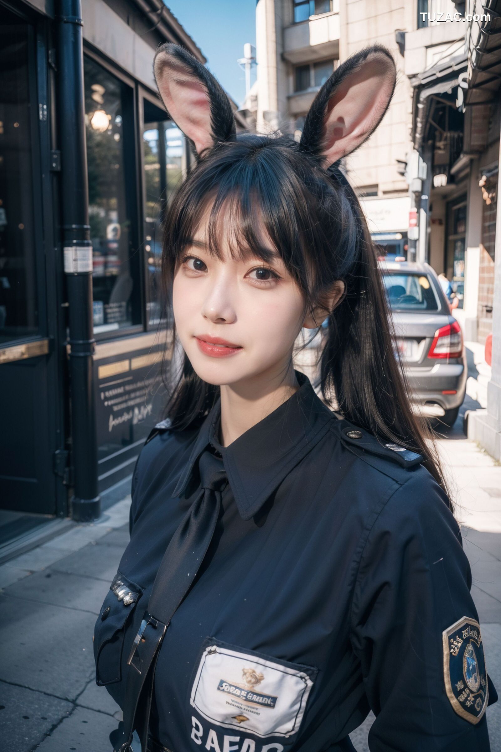 AI美女-拟实-兔耳女警街拍-纯净版