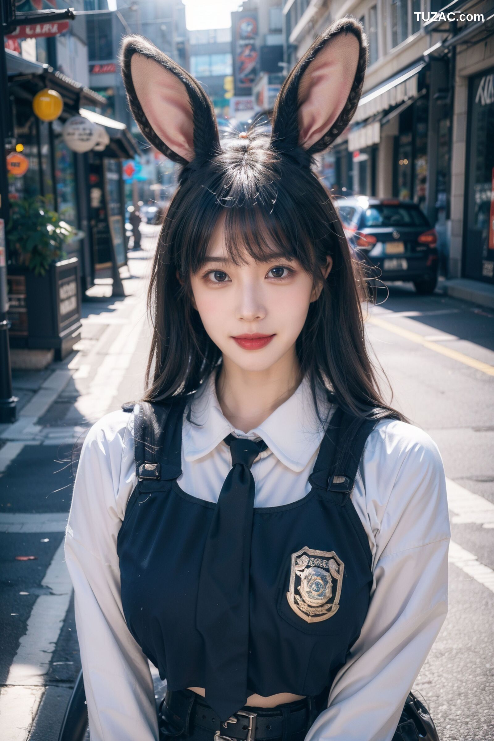 AI美女-拟实-兔耳女警街拍-纯净版