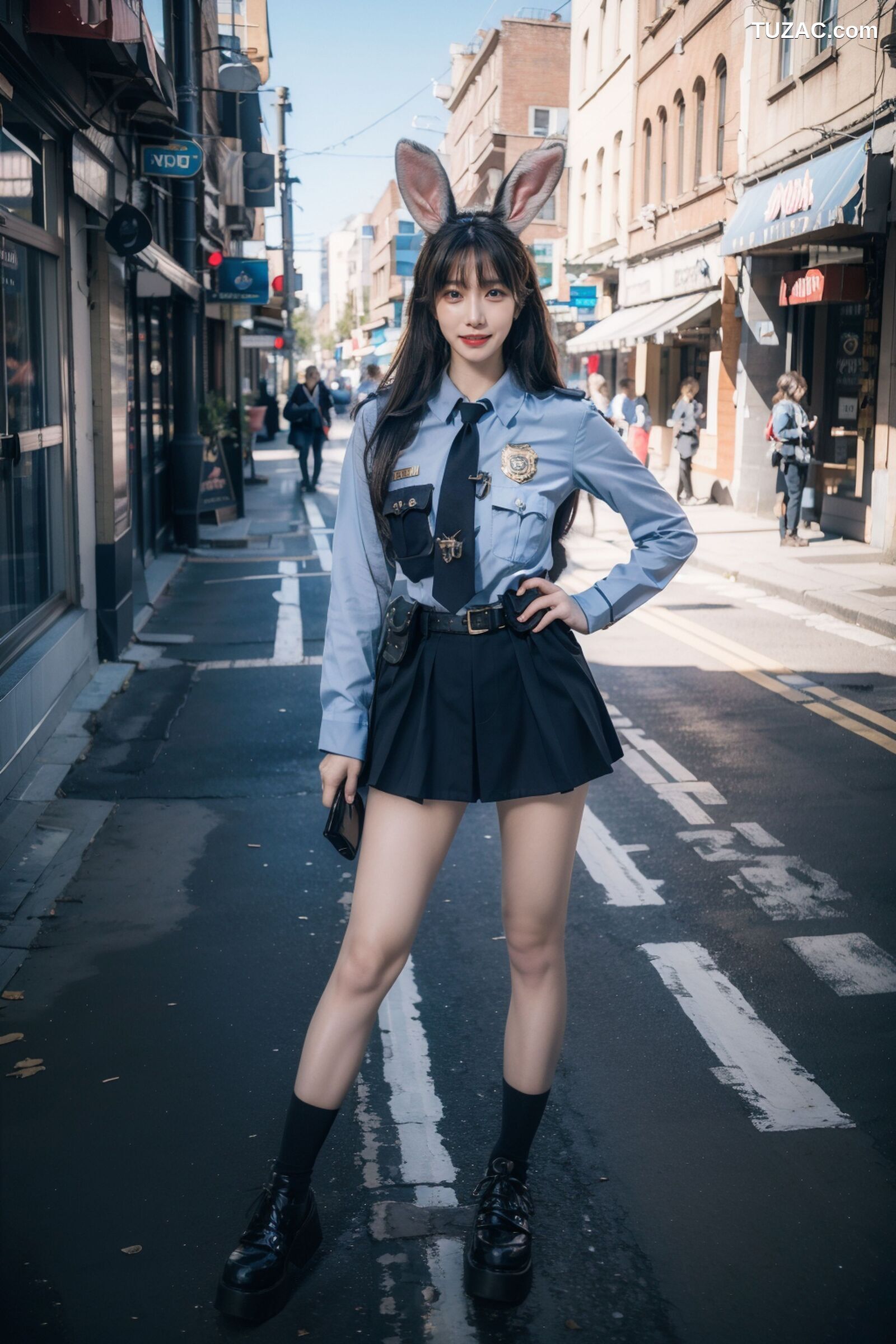 AI美女-拟实-兔耳女警街拍-纯净版