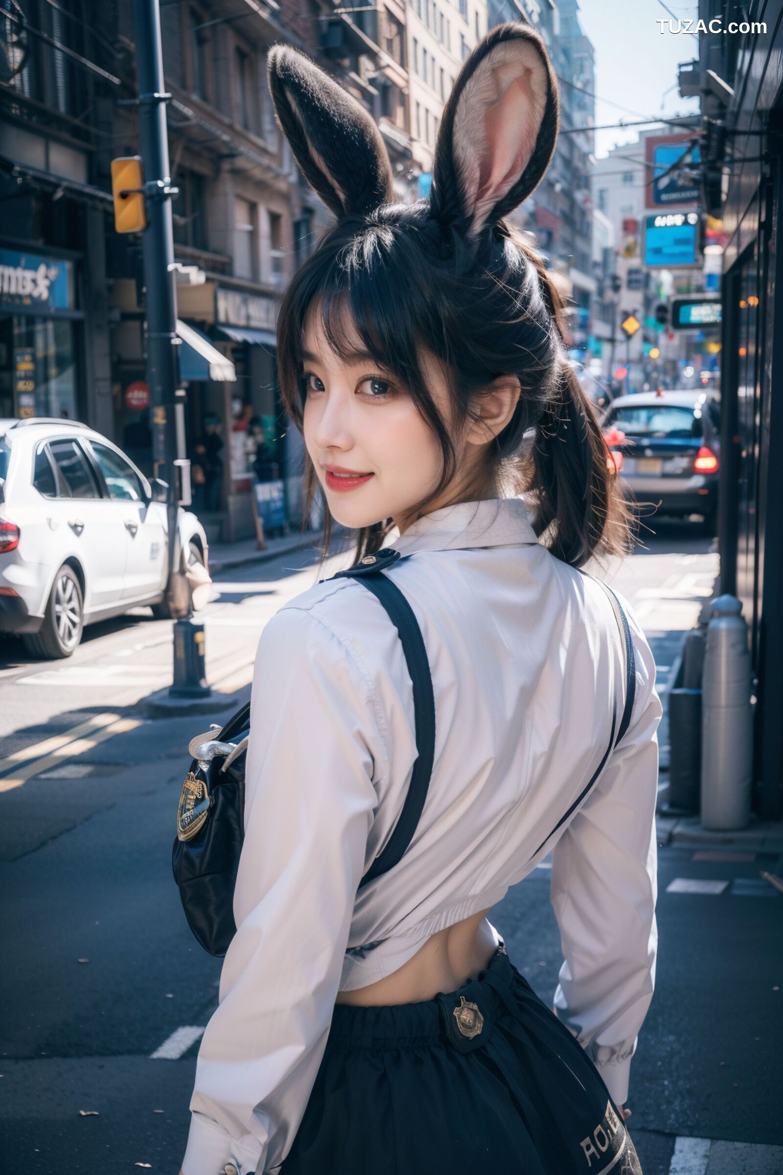 AI美女-拟实-兔耳女警街拍-纯净版