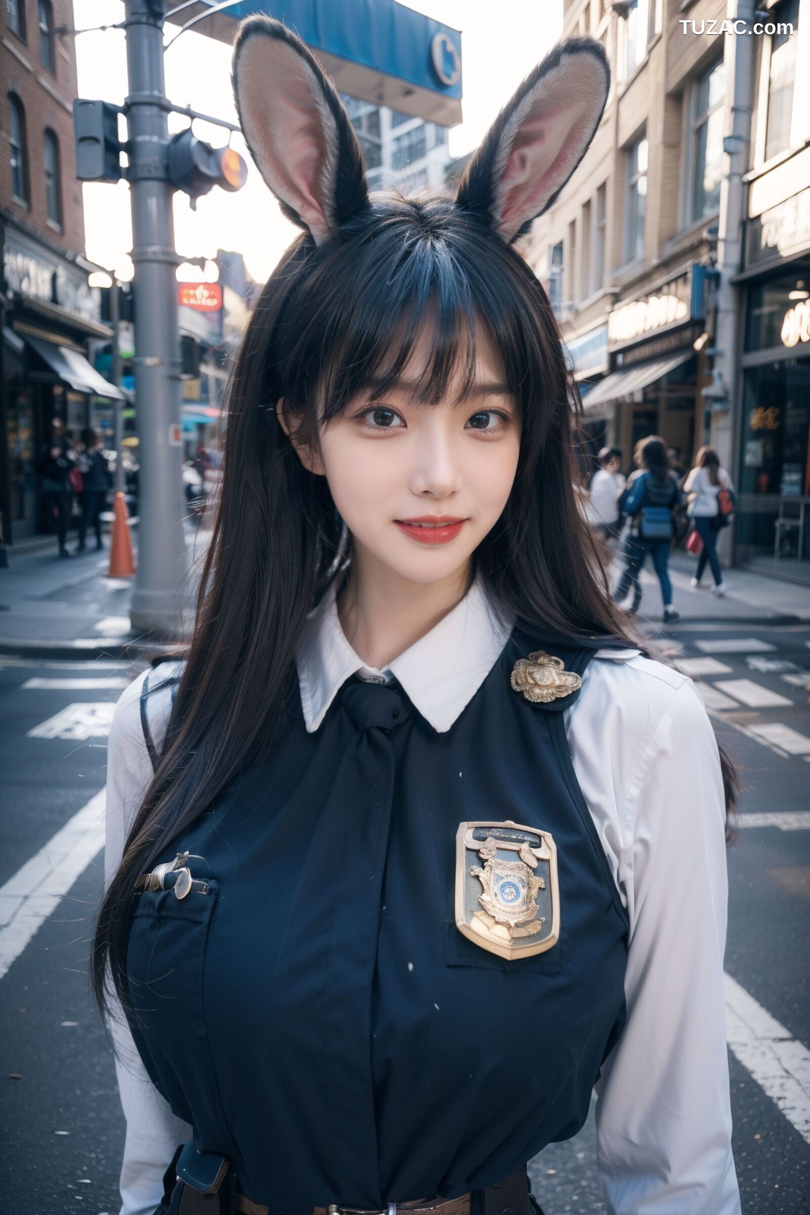 AI美女-拟实-兔耳女警街拍-纯净版