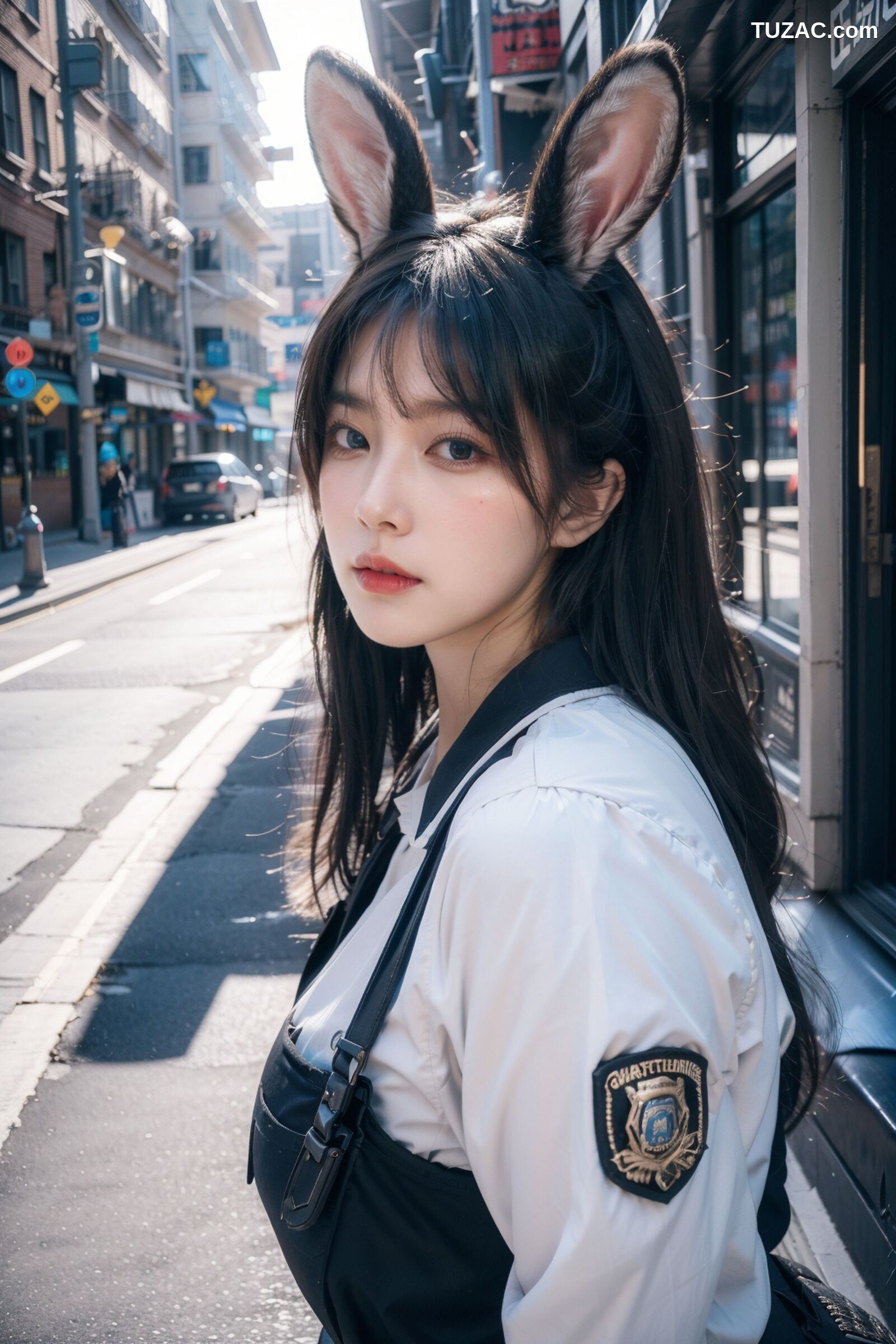 AI美女-拟实-兔耳女警街拍-纯净版