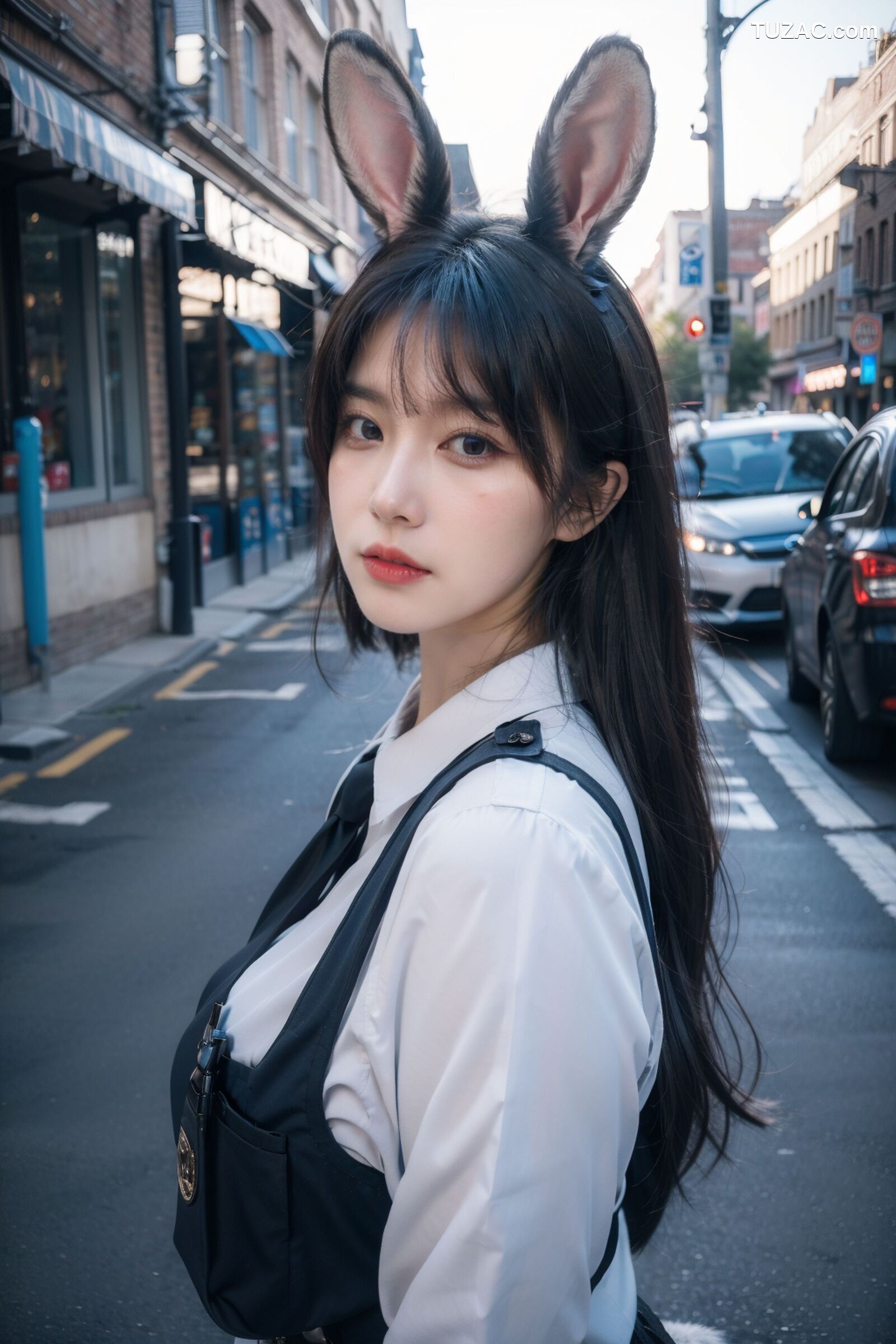 AI美女-拟实-兔耳女警街拍-纯净版