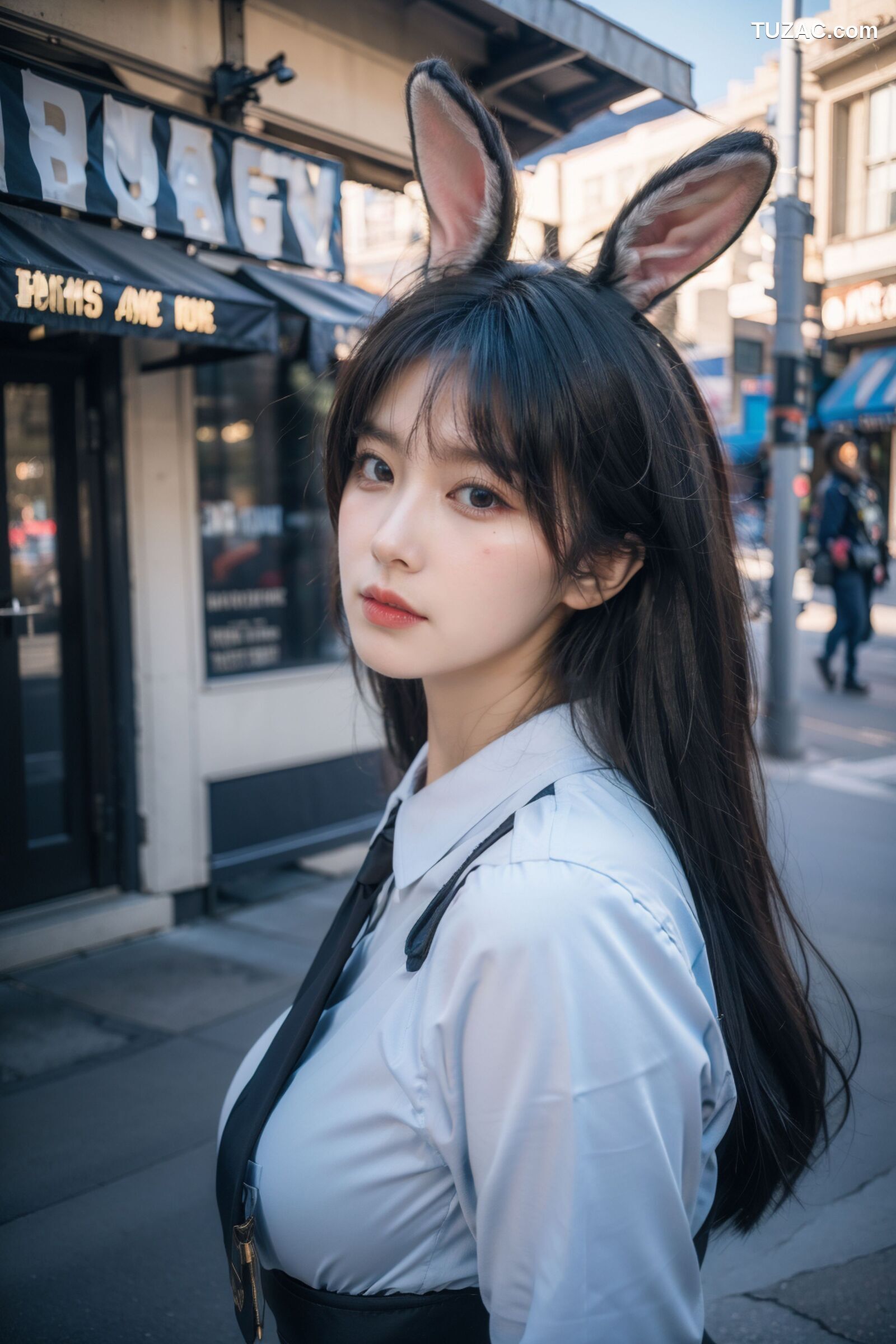 AI美女-拟实-兔耳女警街拍-纯净版