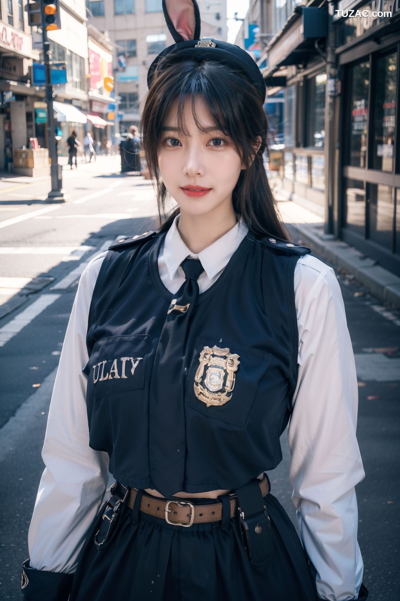AI美女-拟实-兔耳女警街拍-纯净版