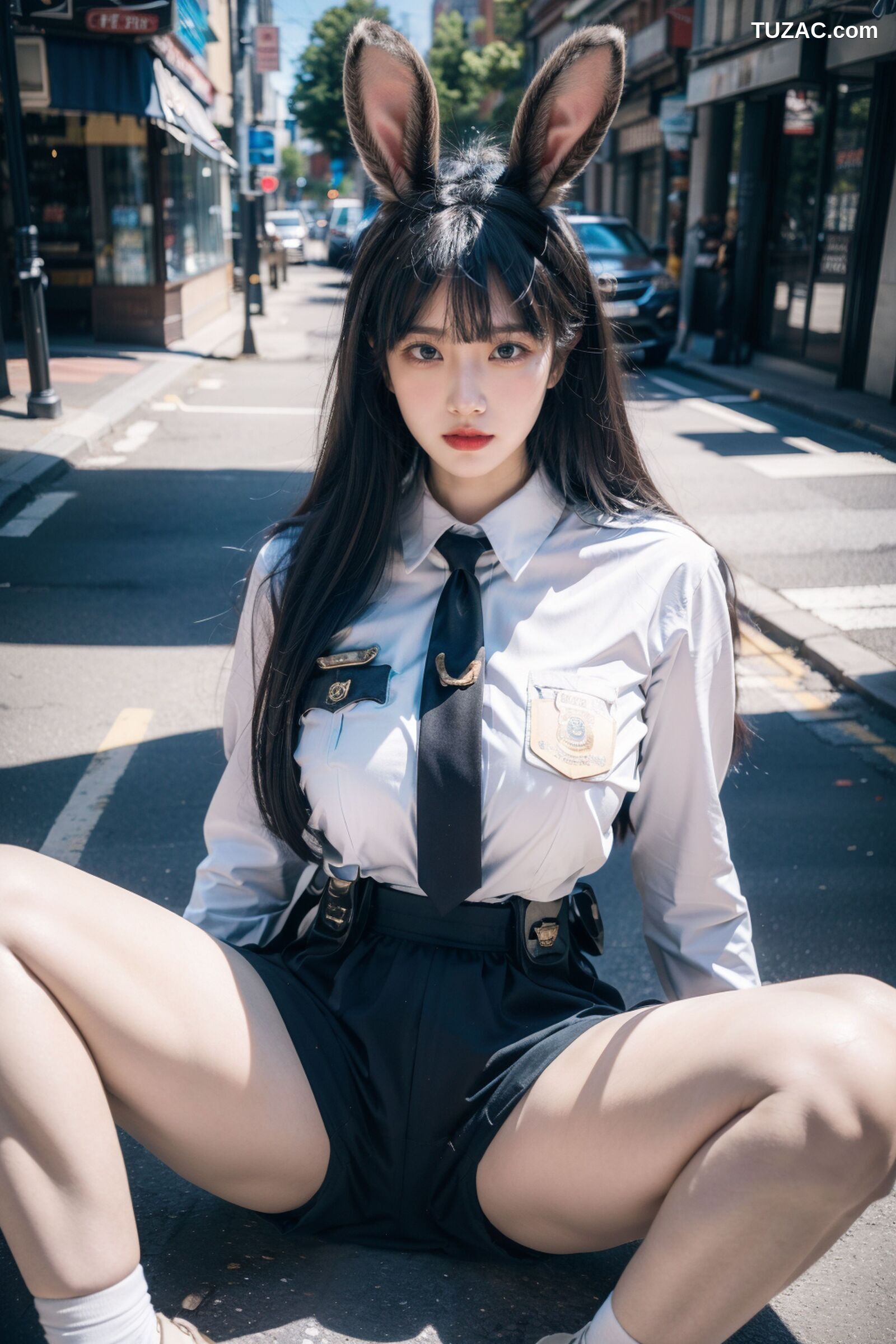 AI美女-拟实-兔耳女警街拍-纯净版