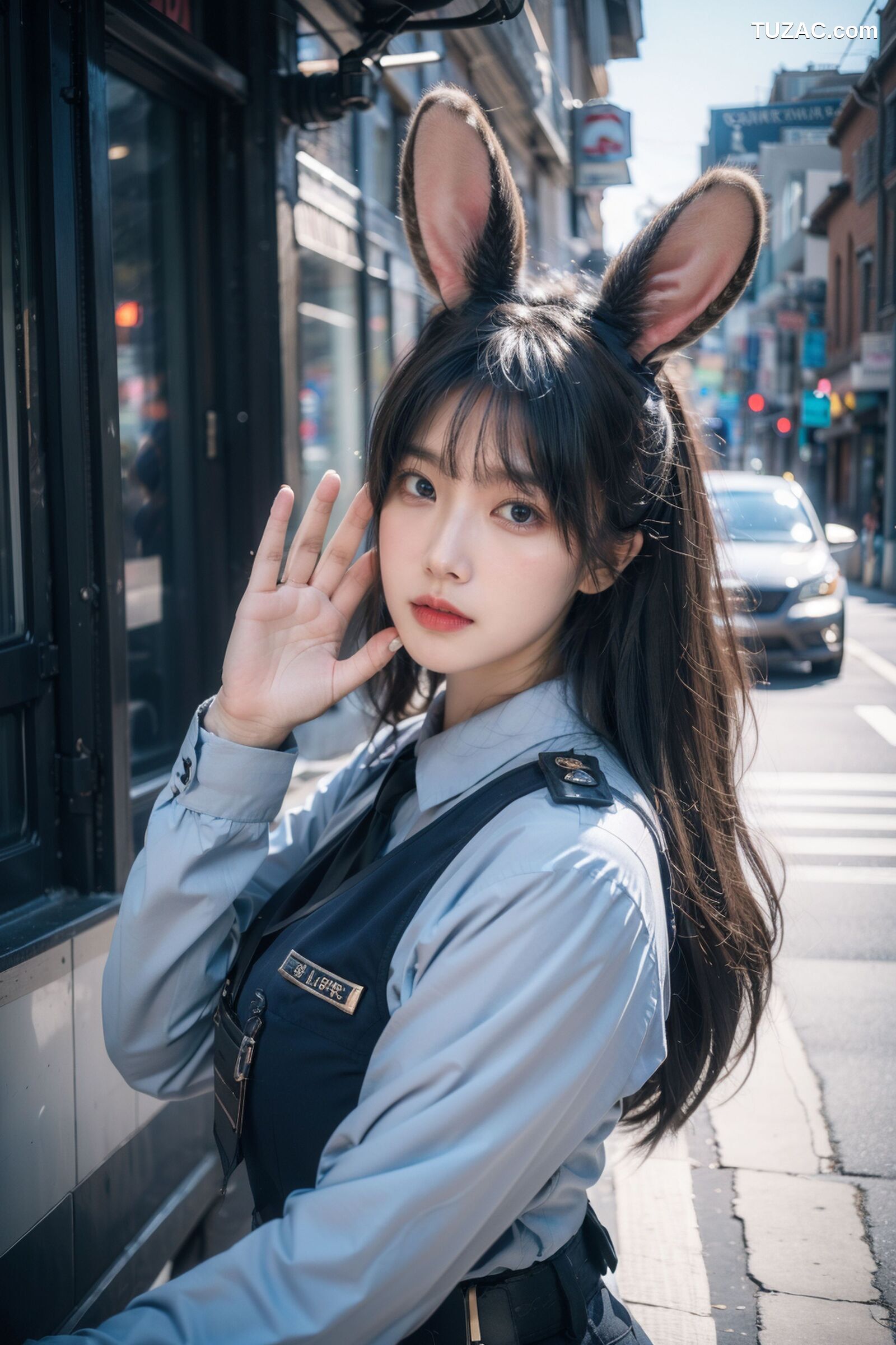AI美女-拟实-兔耳女警街拍-纯净版