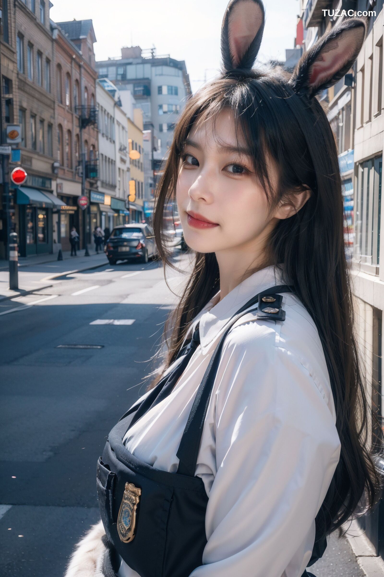 AI美女-拟实-兔耳女警街拍-纯净版