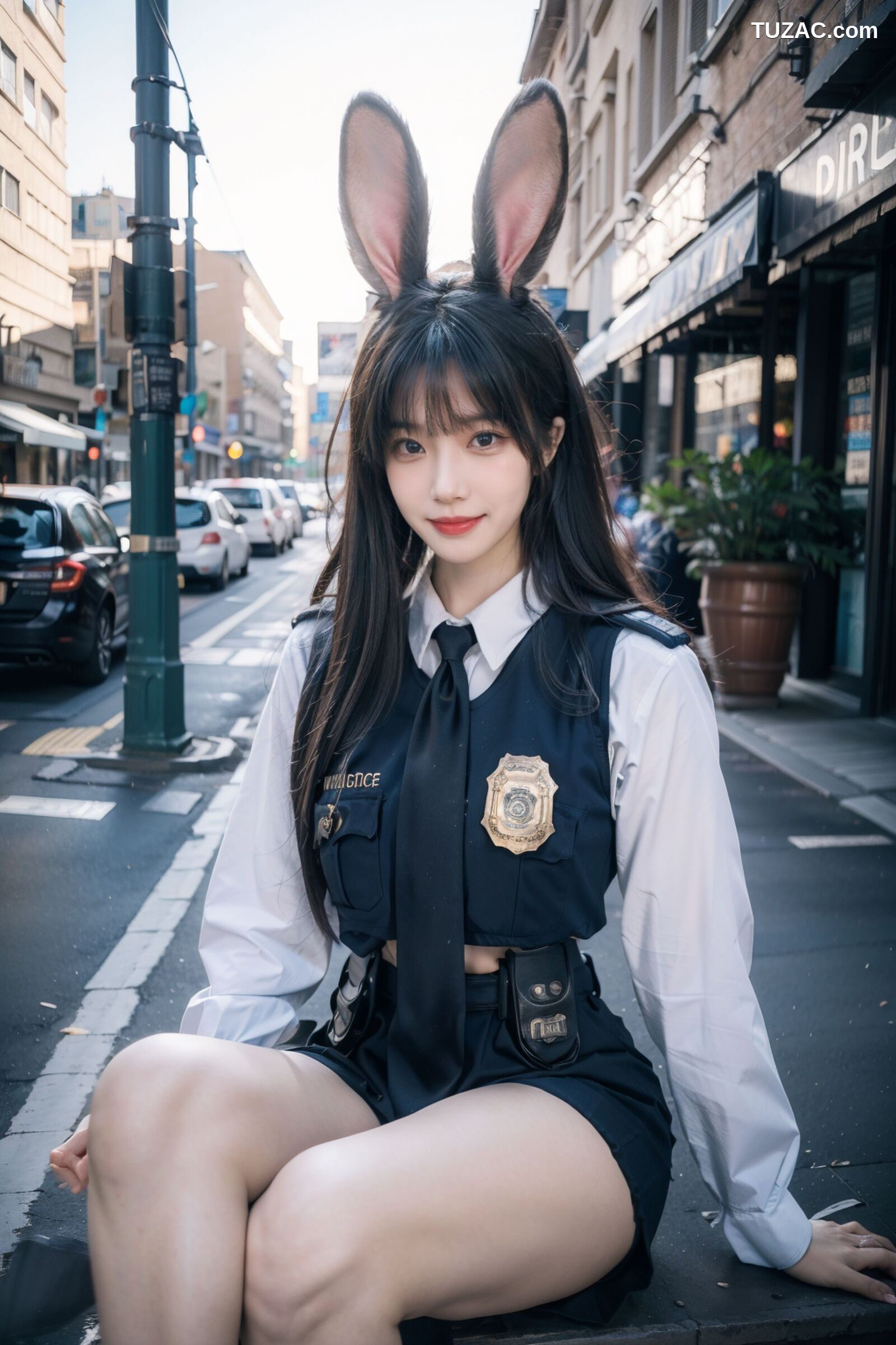 AI美女-拟实-兔耳女警街拍-纯净版