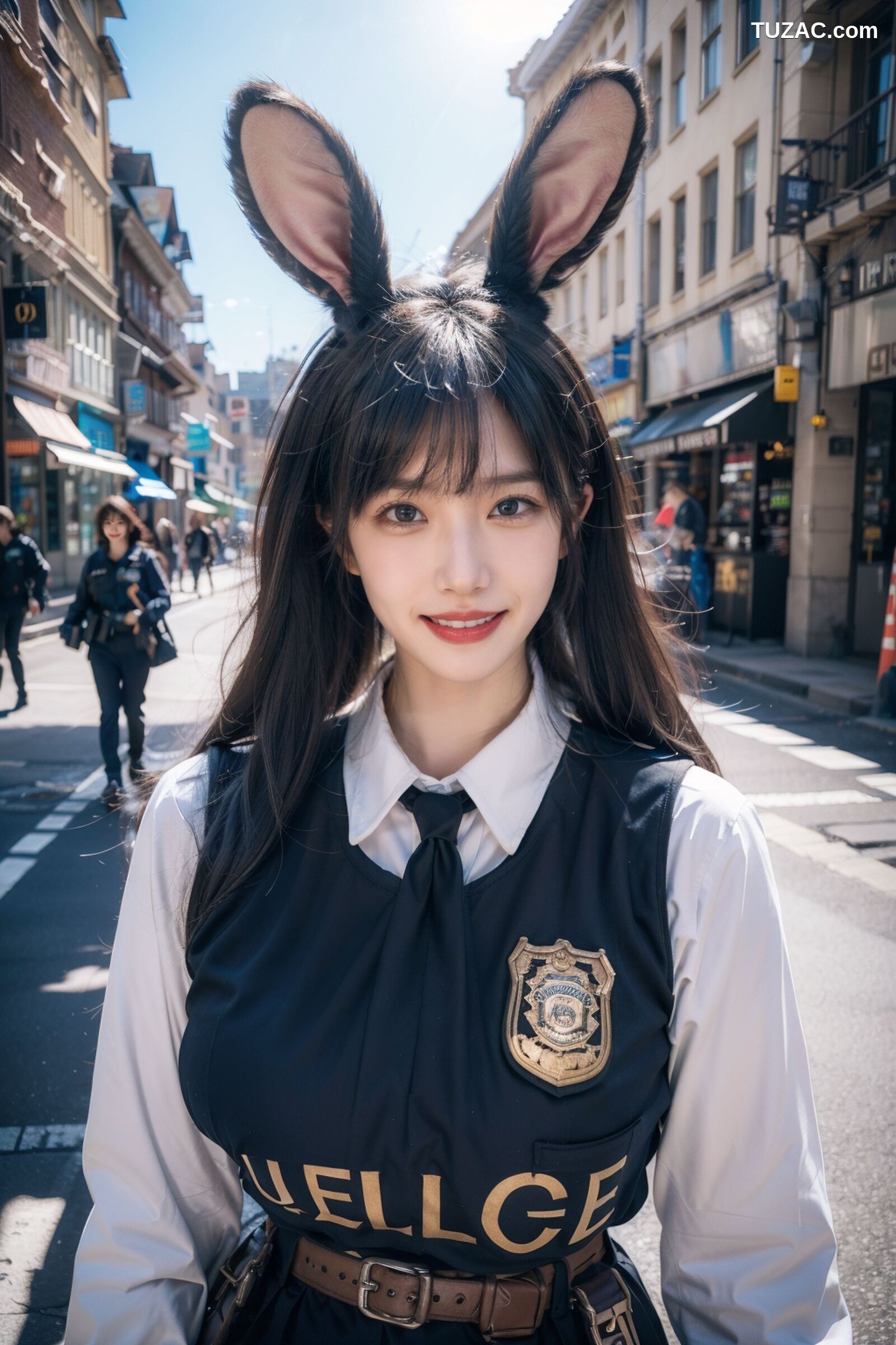 AI美女-拟实-兔耳女警街拍-纯净版
