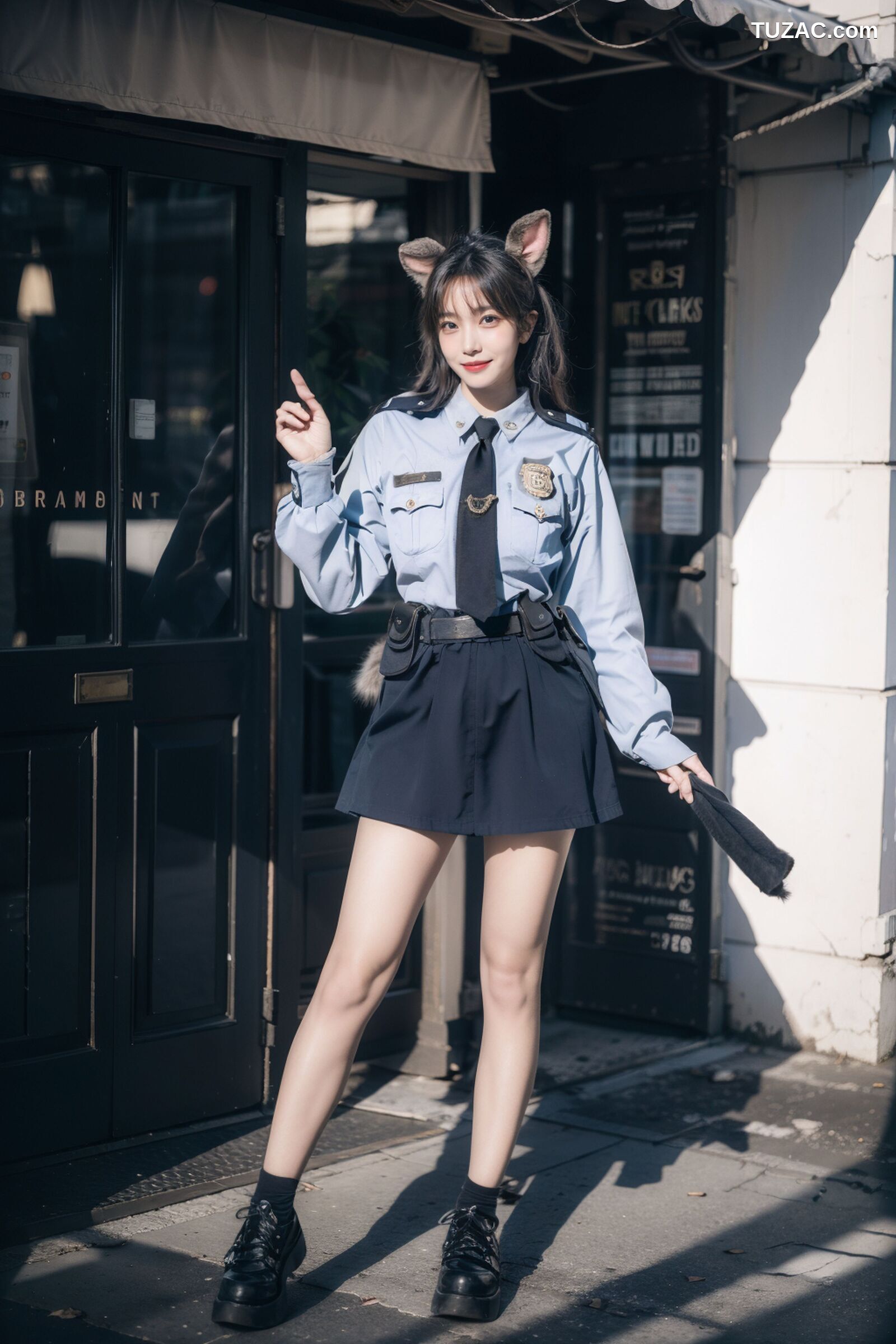 AI美女-拟实-兔耳女警街拍-纯净版
