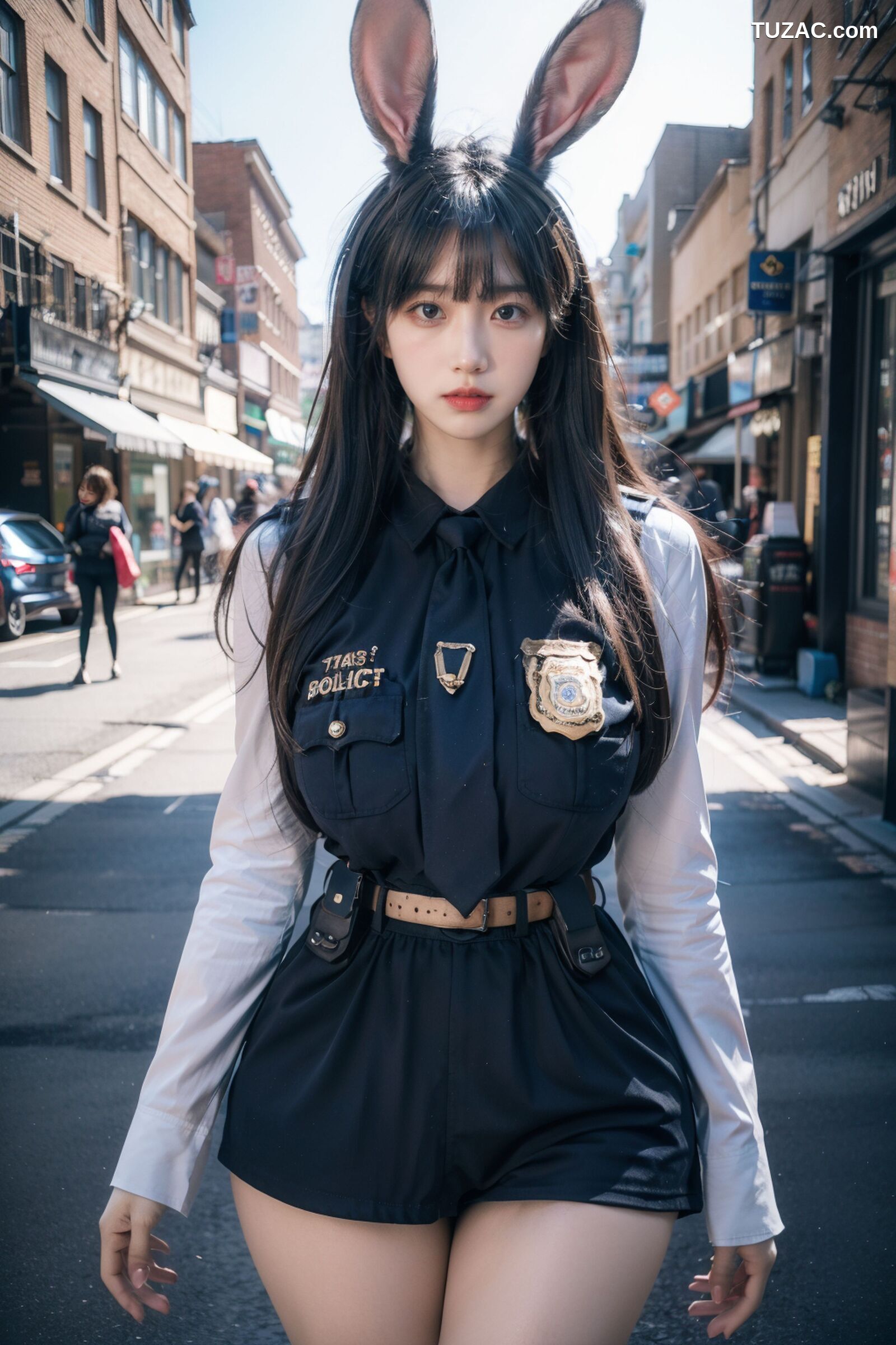 AI美女-拟实-兔耳女警街拍-纯净版