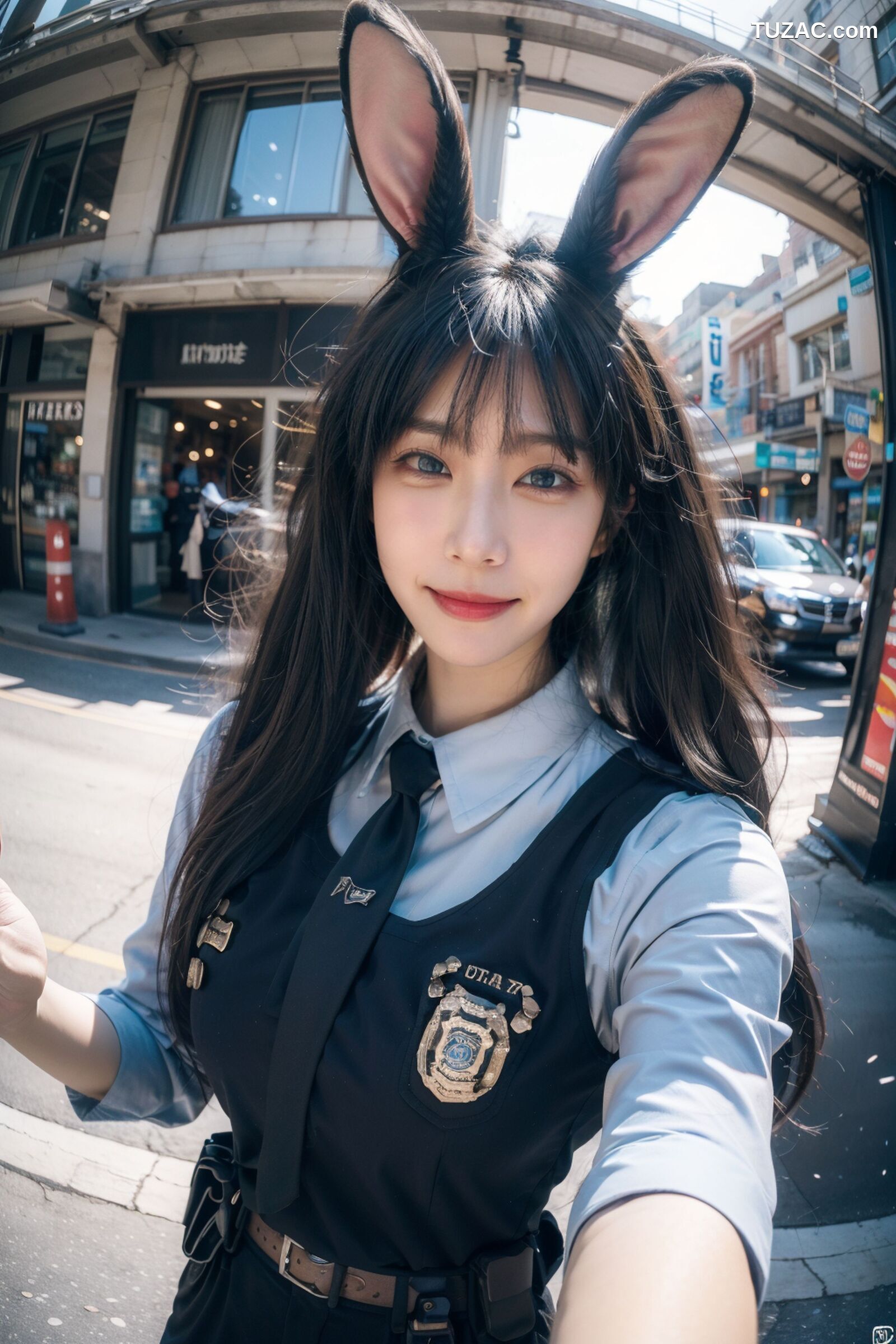 AI美女-拟实-兔耳女警街拍-纯净版