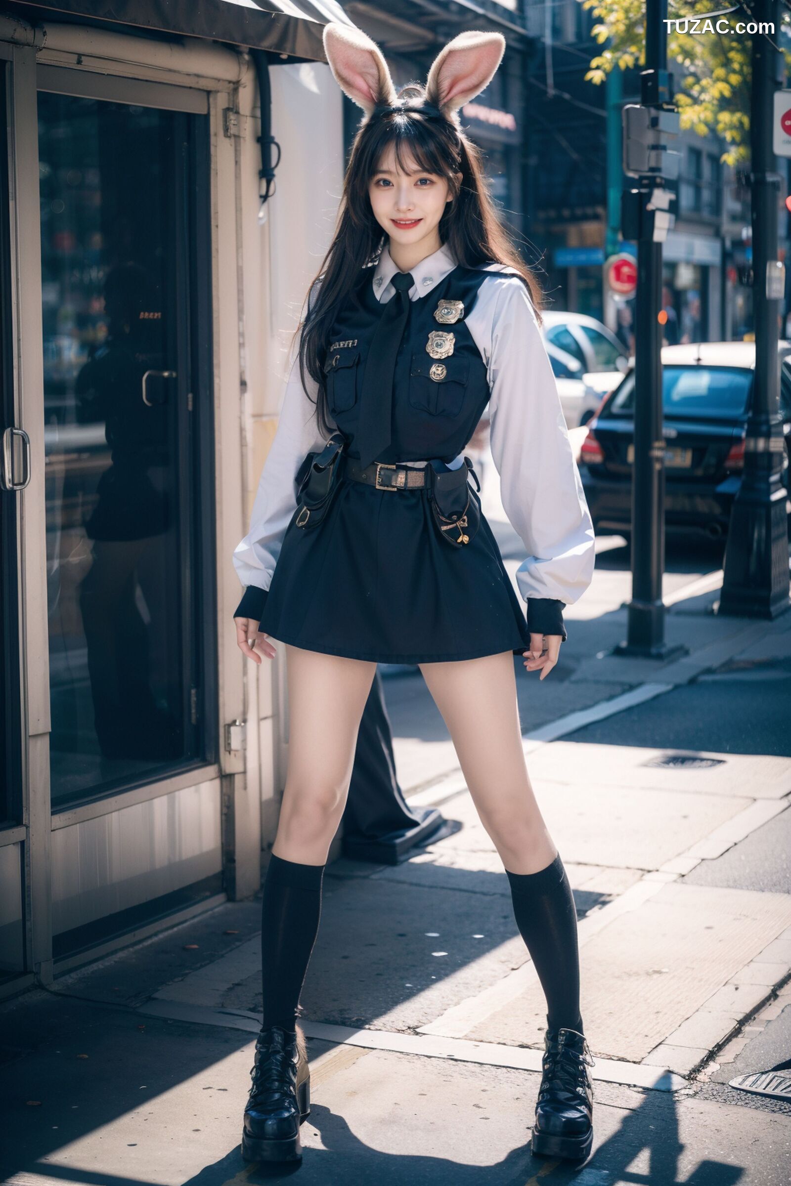AI美女-拟实-兔耳女警街拍-纯净版