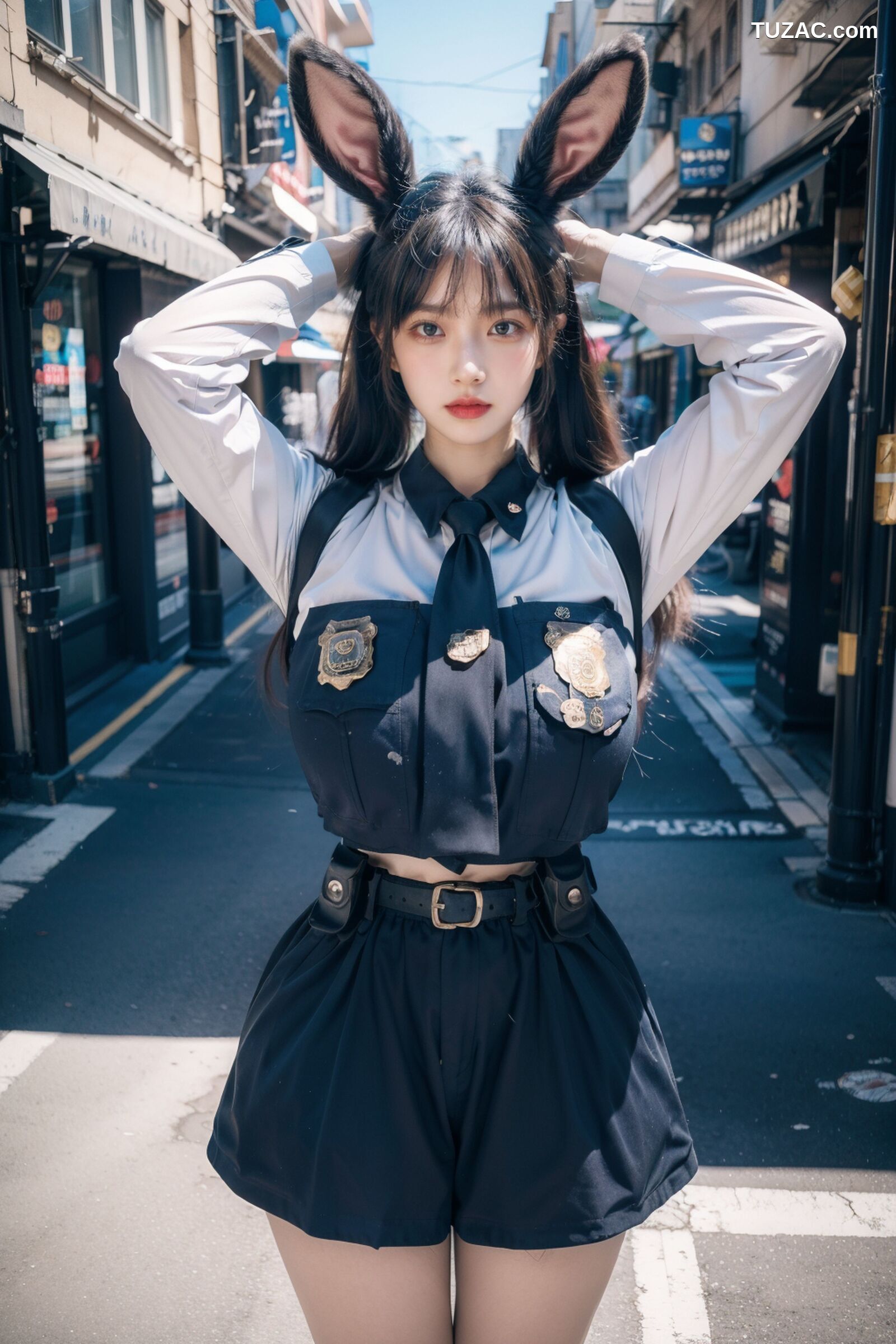 AI美女-拟实-兔耳女警街拍-纯净版