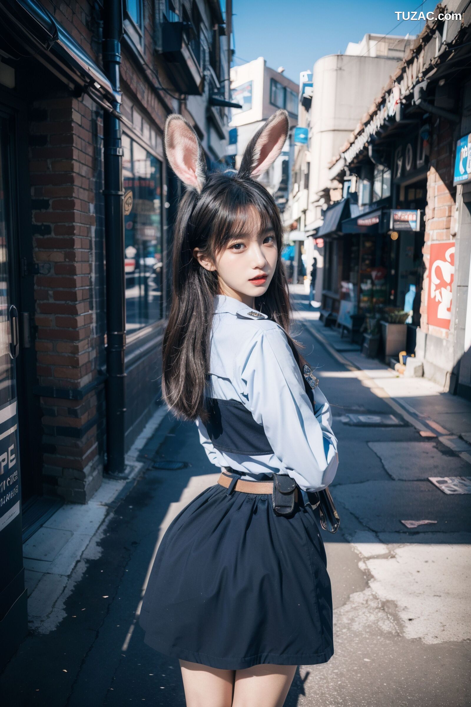AI美女-拟实-兔耳女警街拍-纯净版