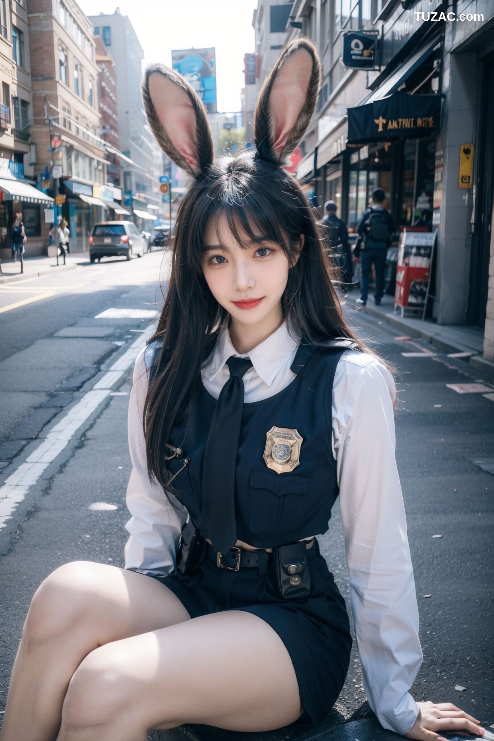 AI美女-拟实-兔耳女警街拍-纯净版