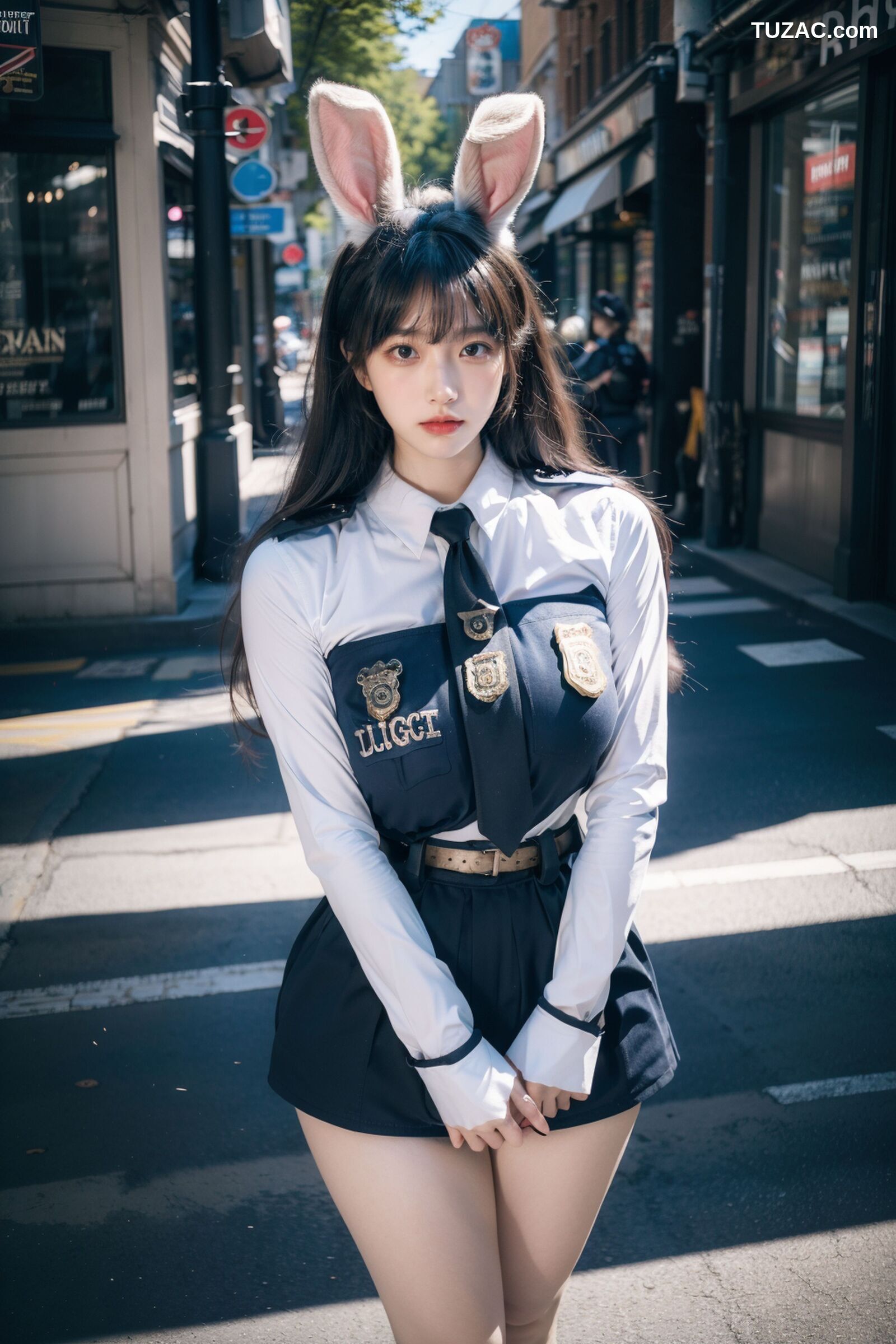AI美女-拟实-兔耳女警街拍-纯净版