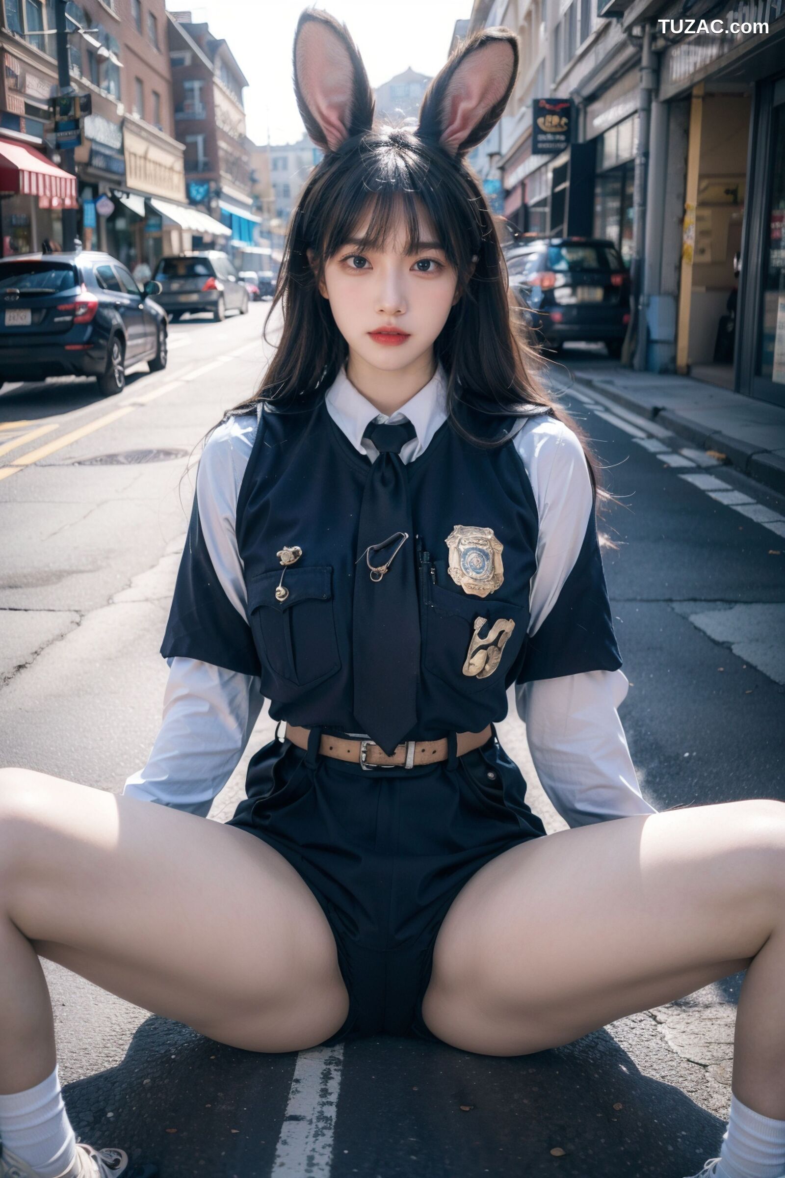 AI美女-拟实-兔耳女警街拍-纯净版