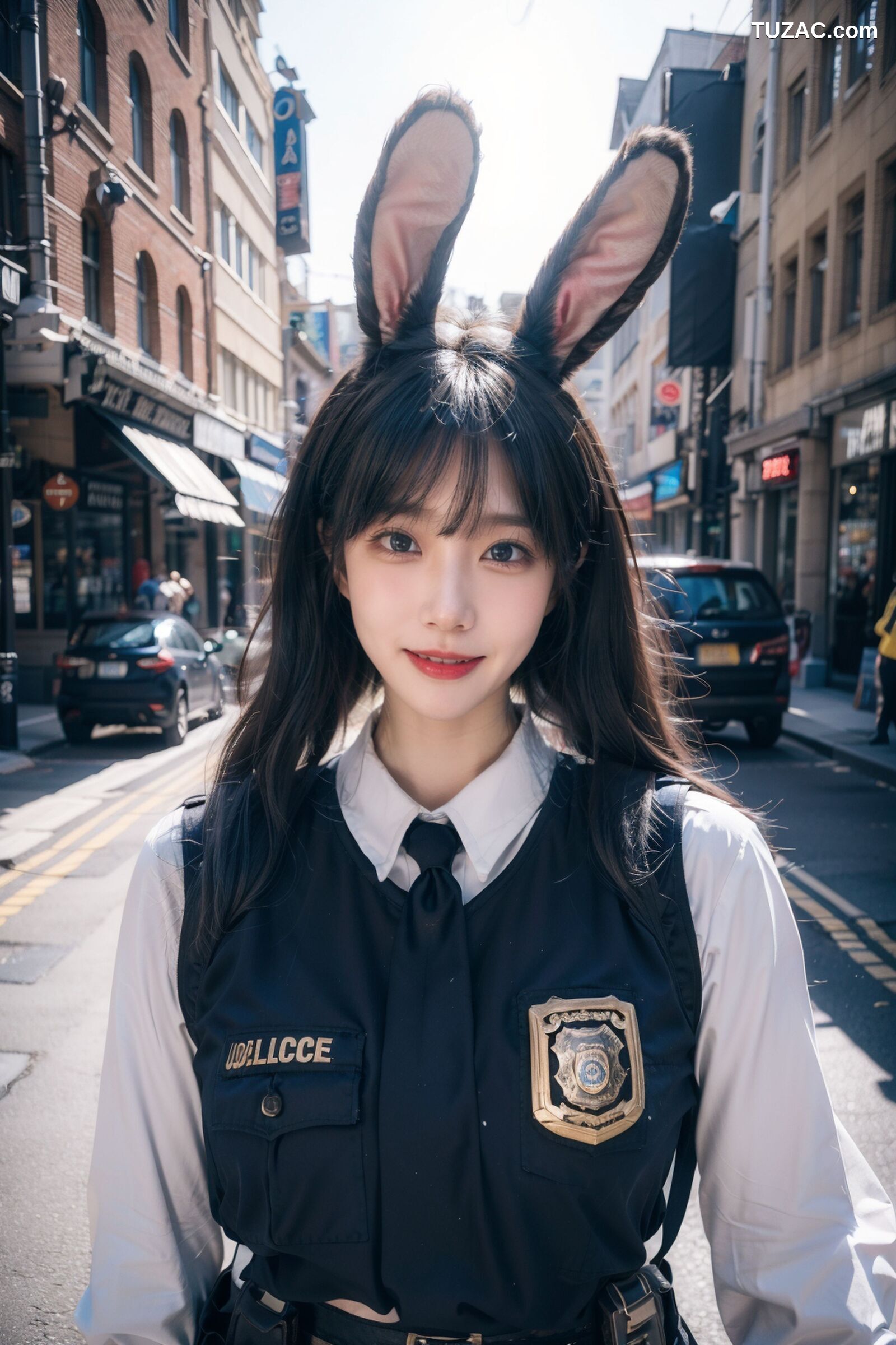 AI美女-拟实-兔耳女警街拍-纯净版