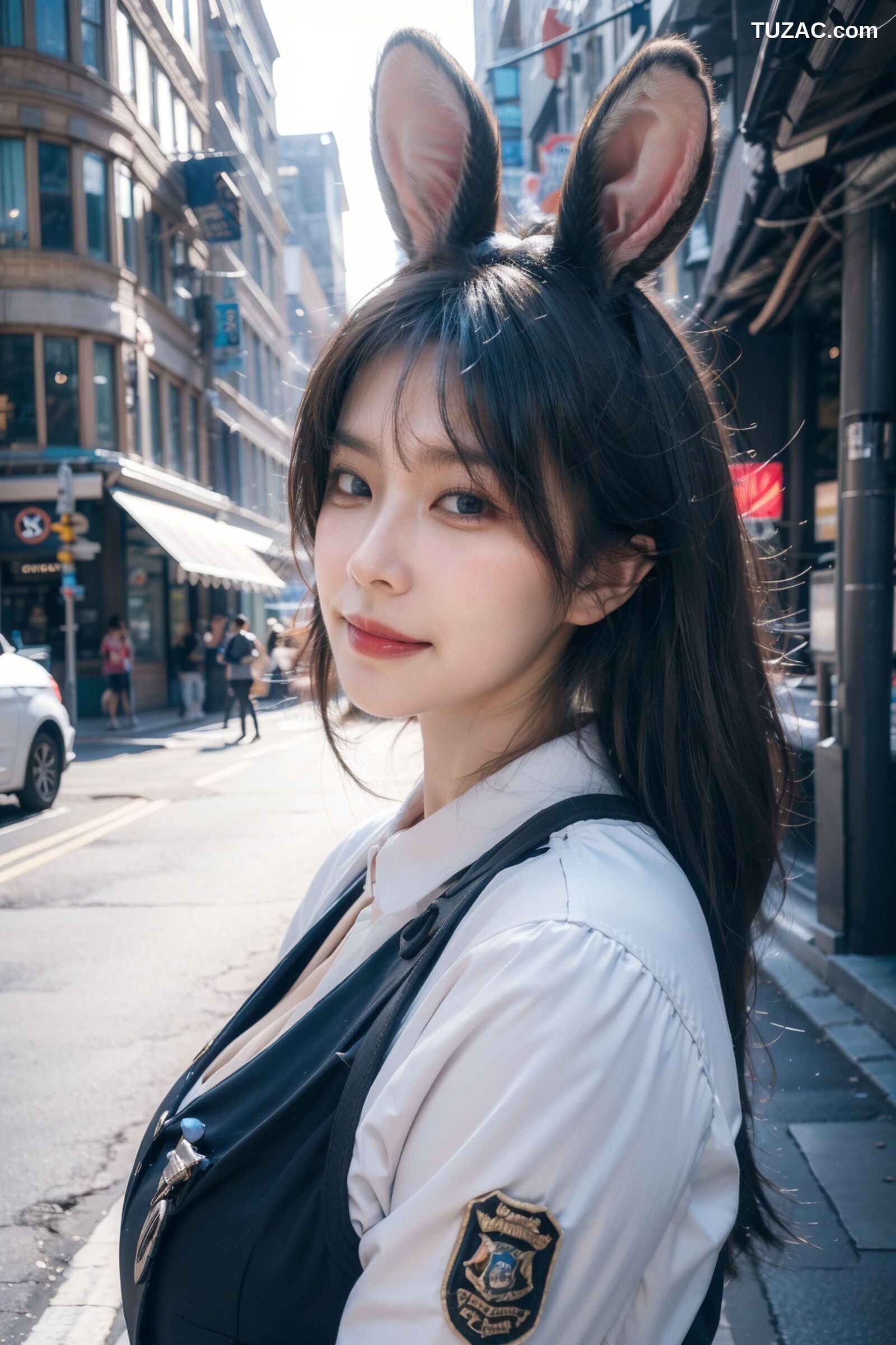 AI美女-拟实-兔耳女警街拍-纯净版