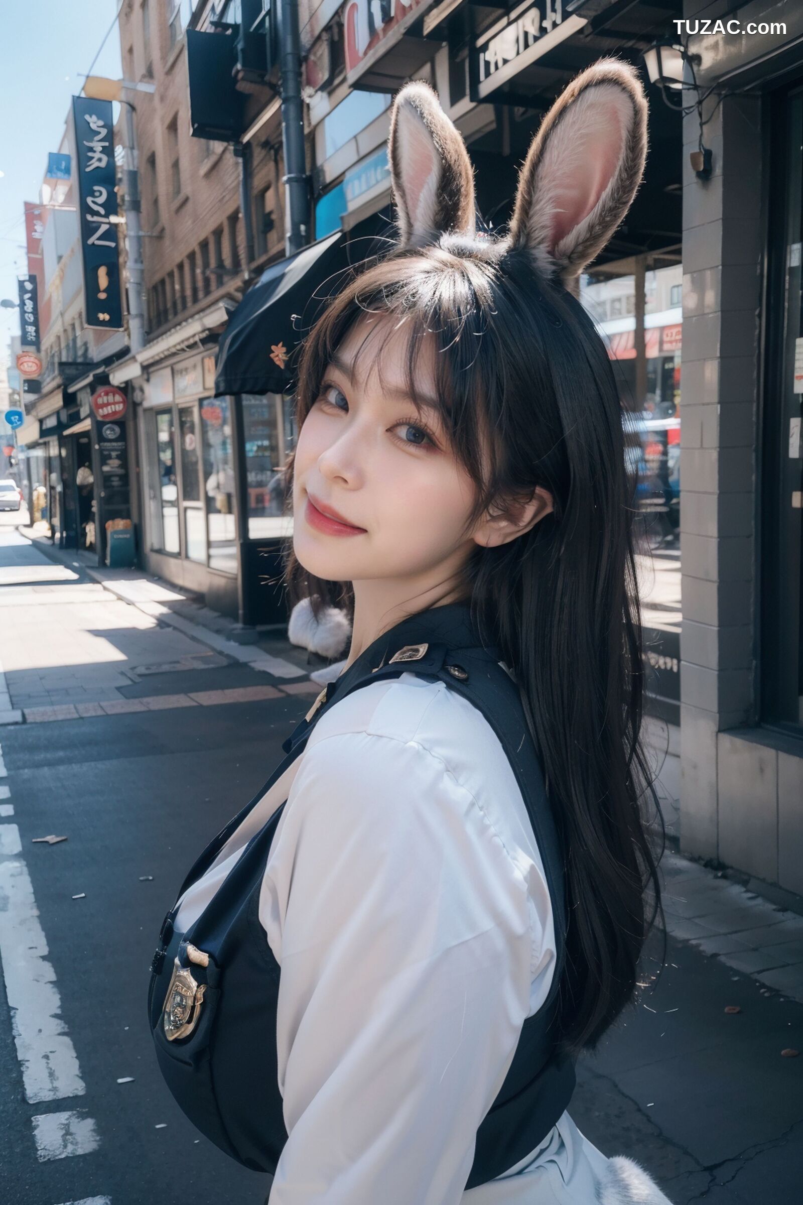 AI美女-拟实-兔耳女警街拍-纯净版