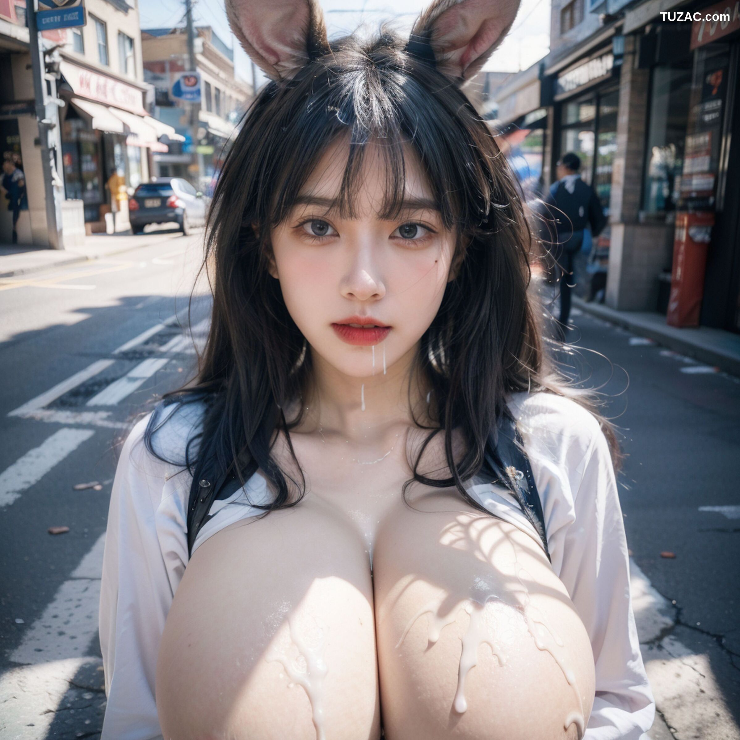 AI美女-拟实-兔耳女警街拍