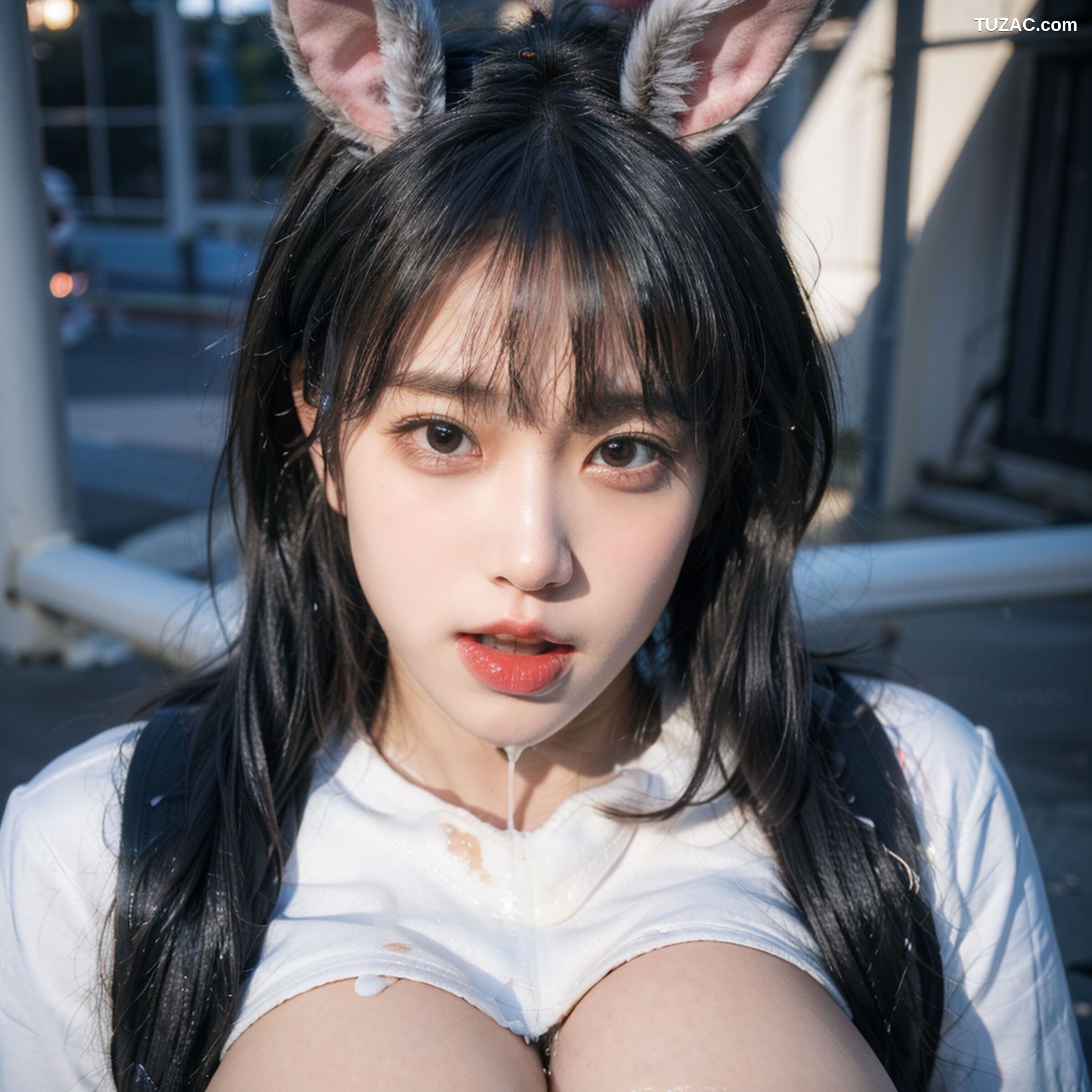 AI美女-拟实-兔耳女警街拍