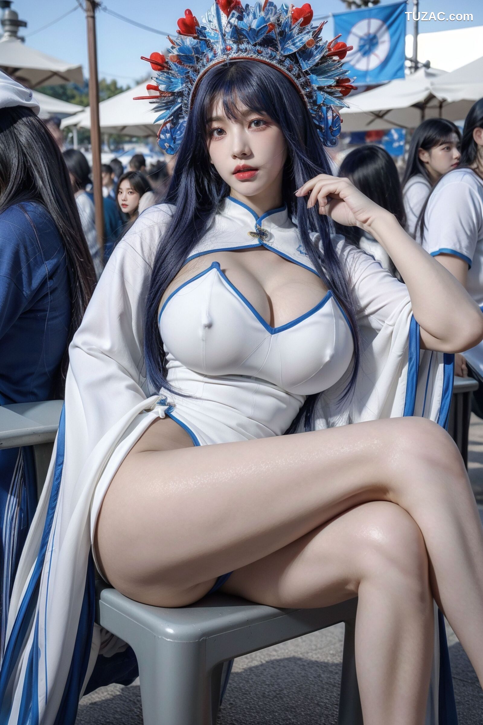 AI美女-拟实-古风女将头饰街拍