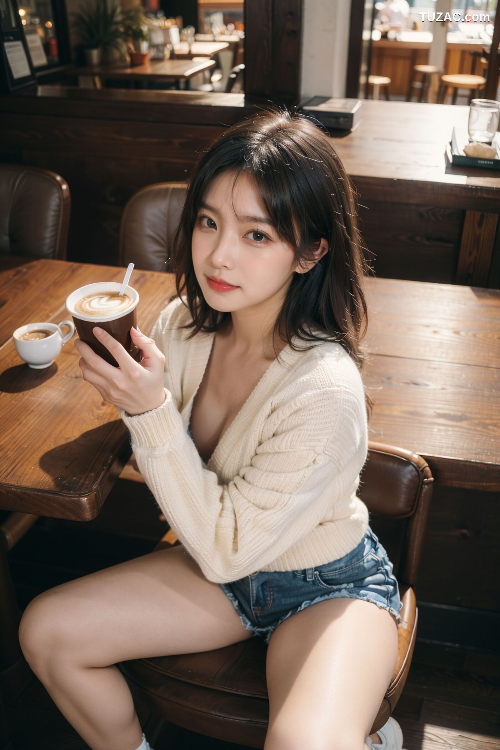 AI美女-拟实-咖啡馆的休闲时光