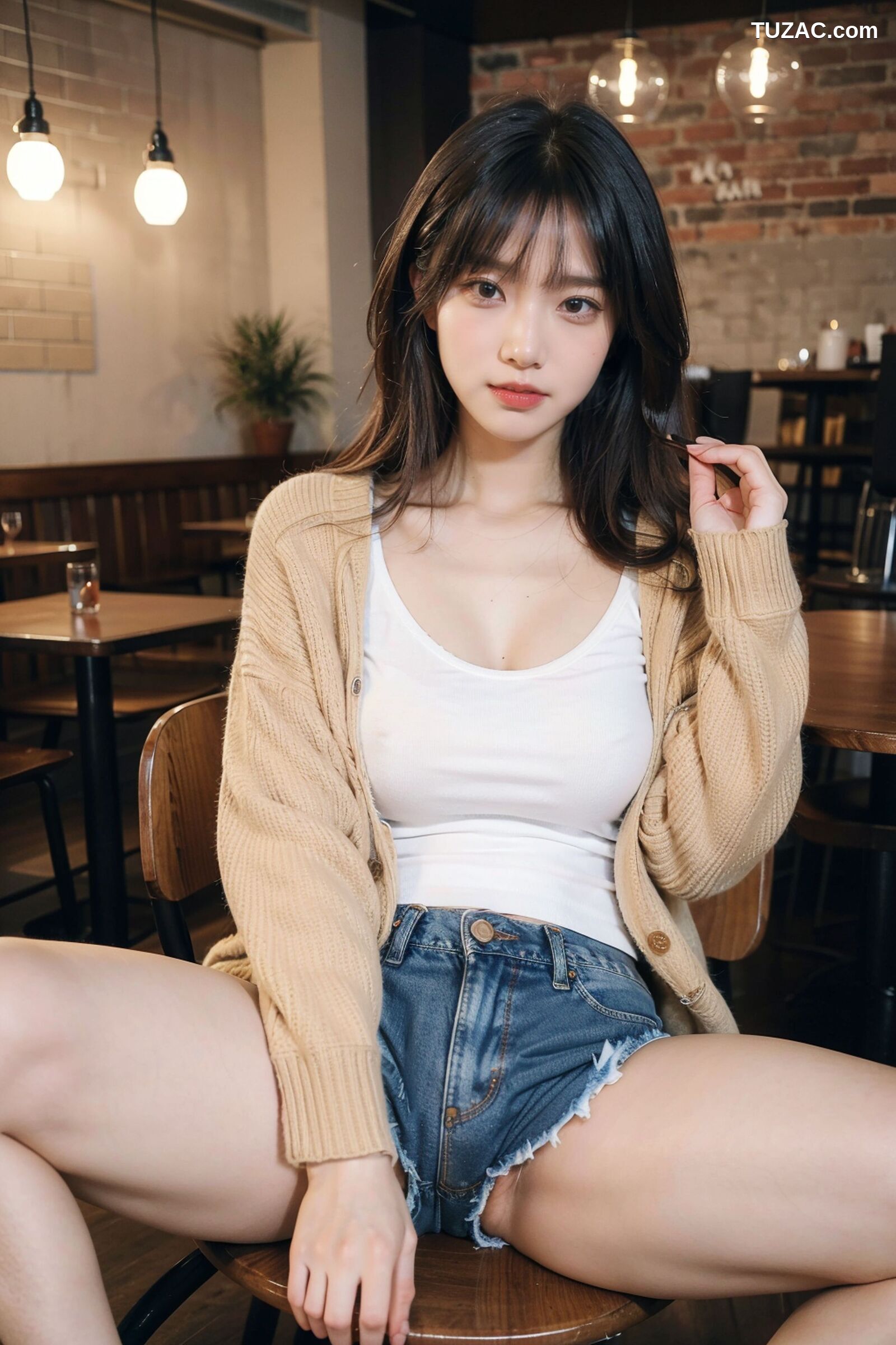 AI美女-拟实-咖啡馆的休闲时光