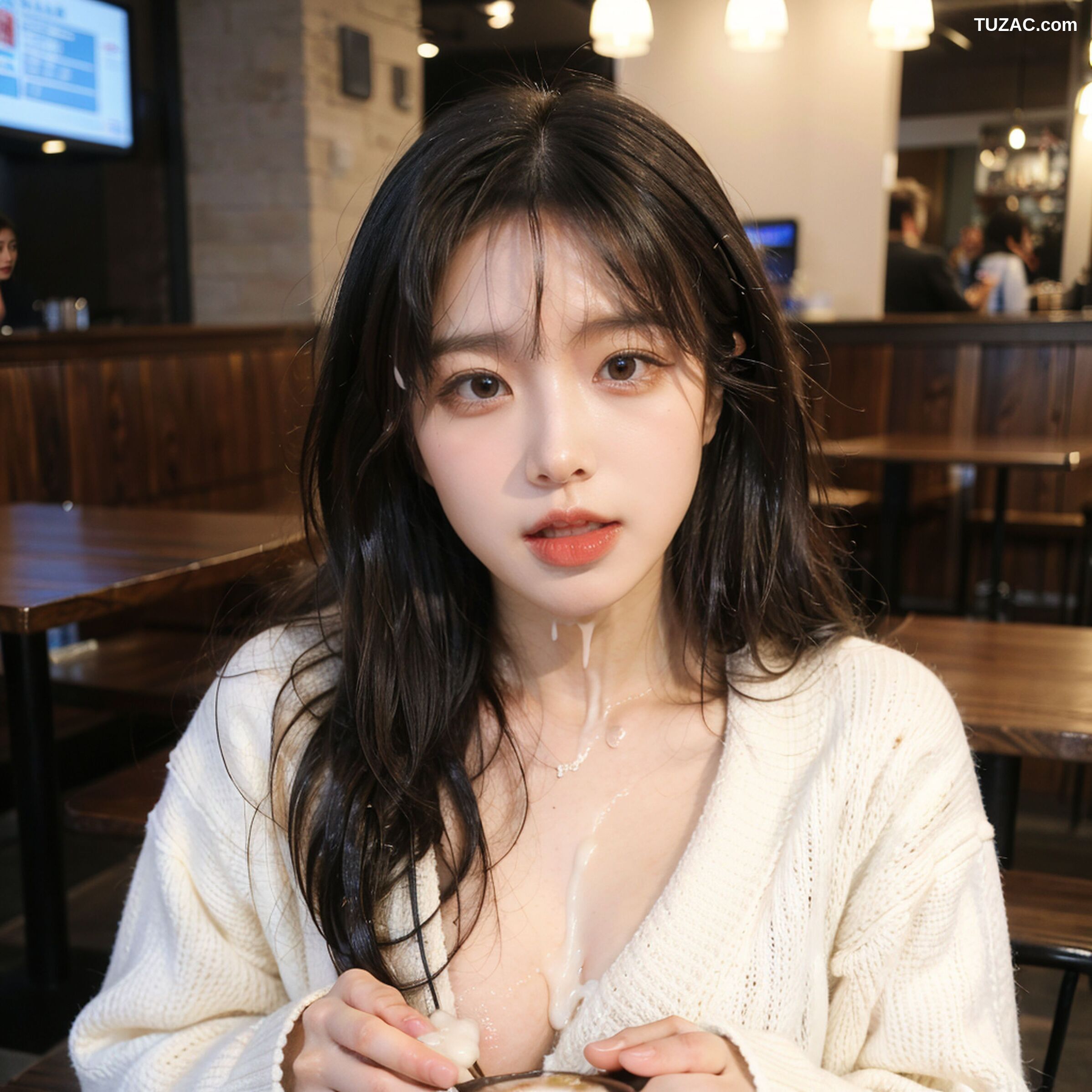 AI美女-拟实-咖啡馆的休闲时光