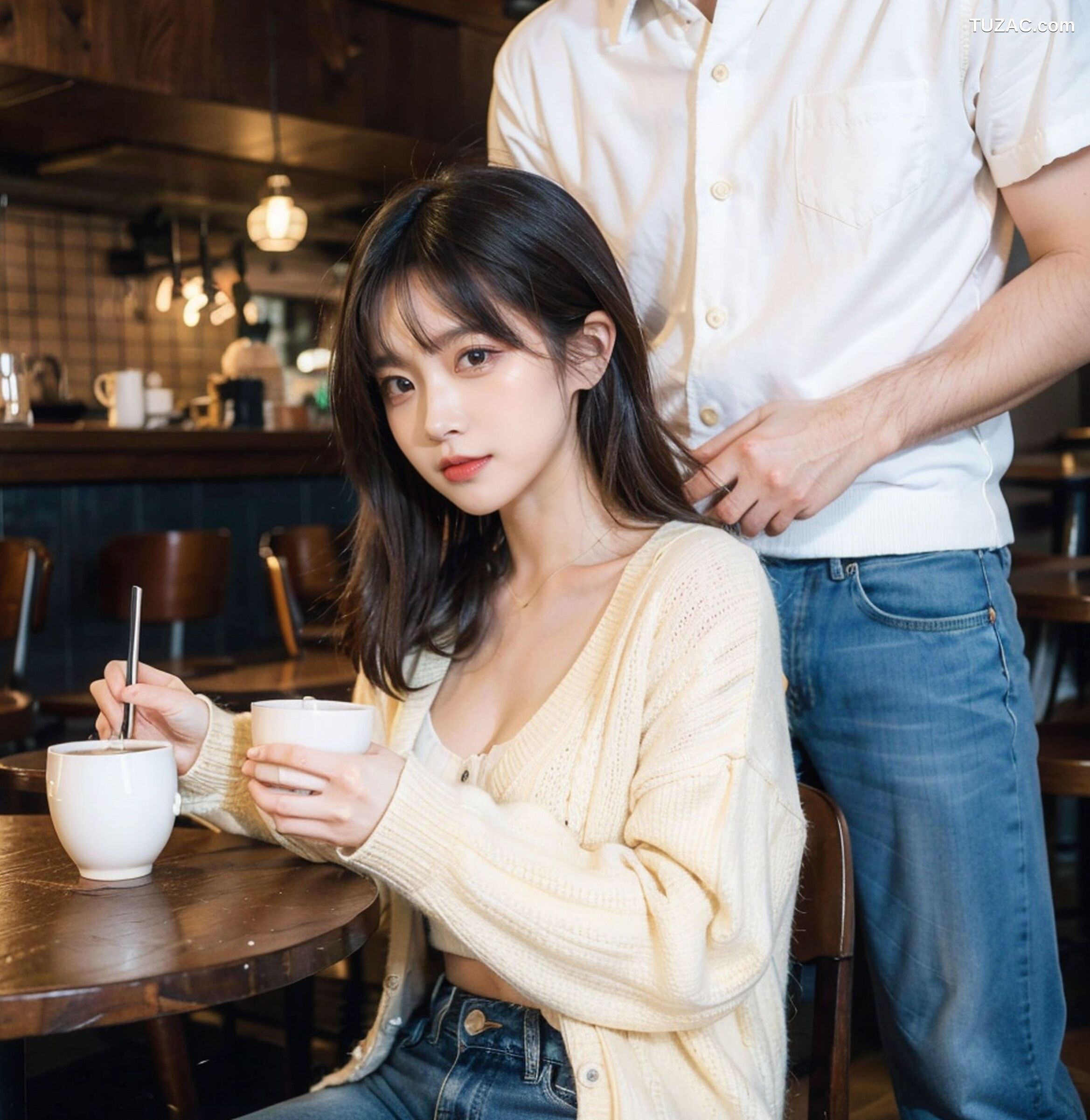 AI美女-拟实-咖啡馆的休闲时光