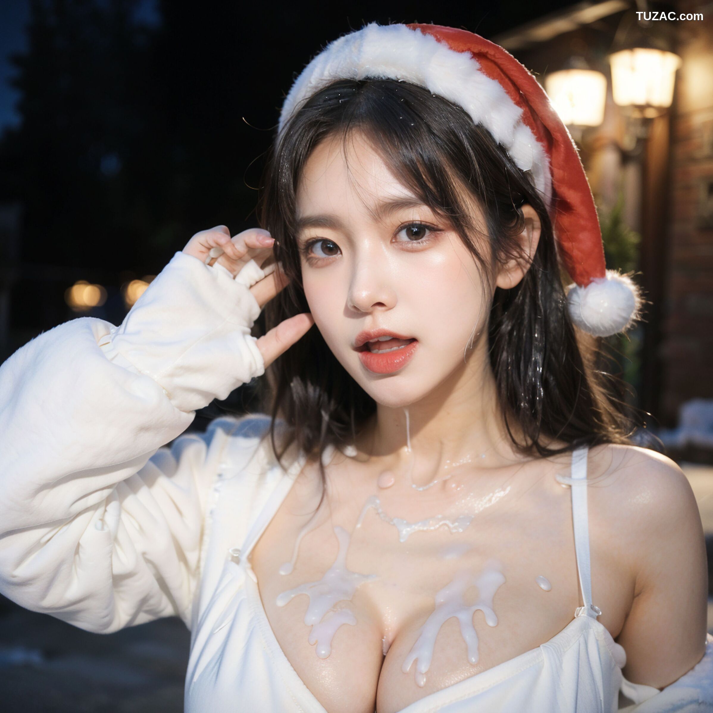 AI美女-拟实-圣诞红帽-雪夜