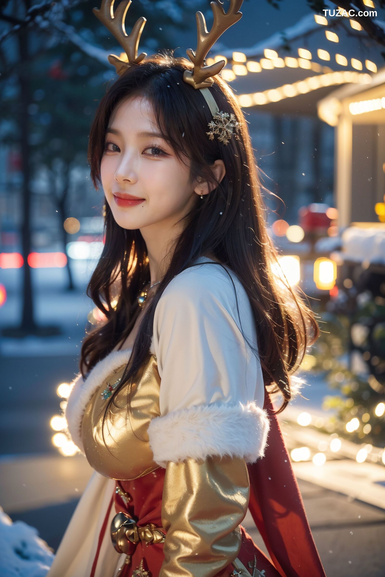 AI美女-拟实-圣诞鹿角女郎
