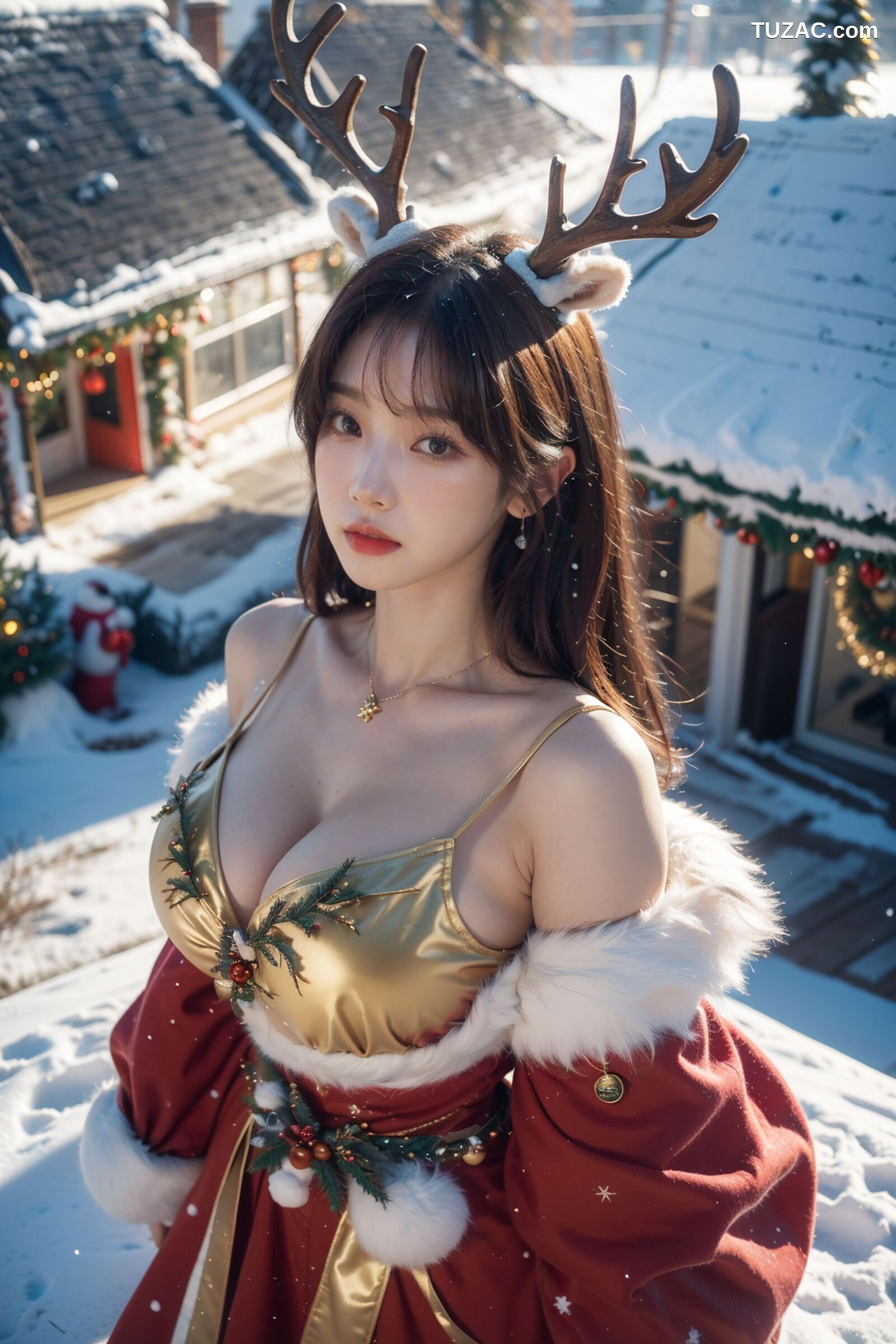AI美女-拟实-圣诞鹿角女郎