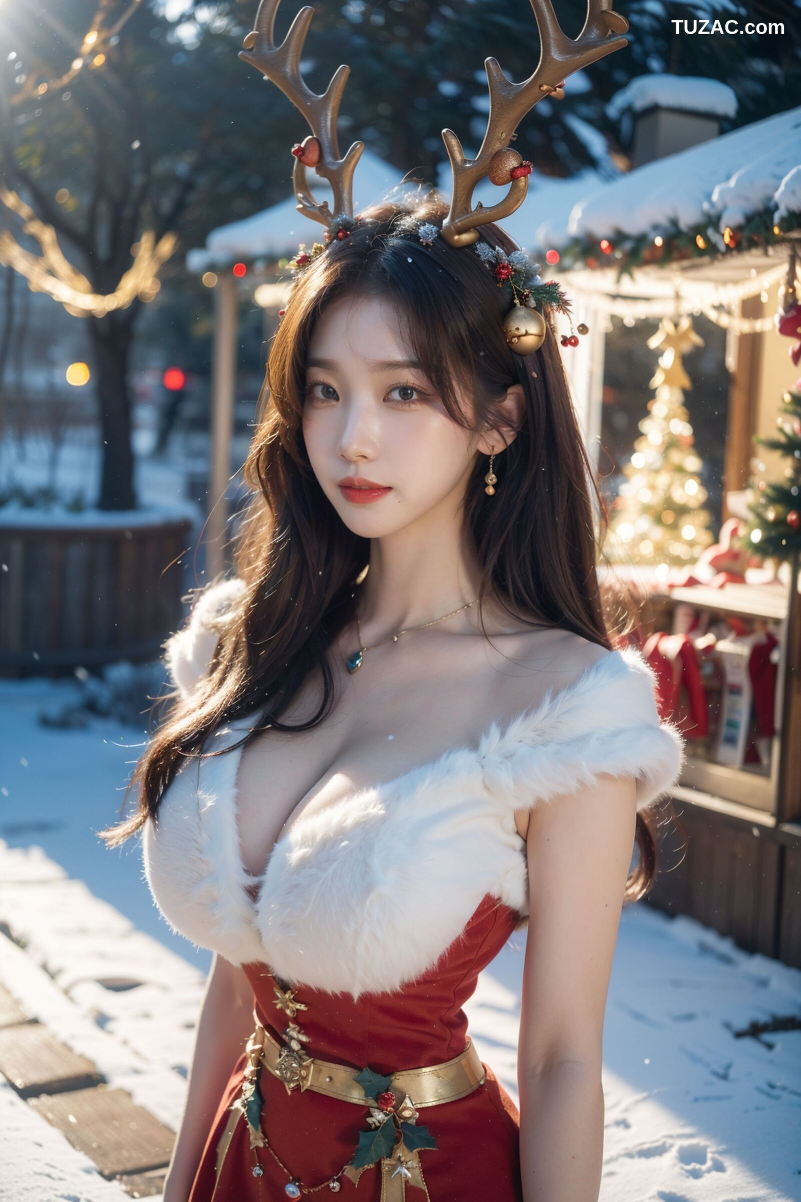 AI美女-拟实-圣诞鹿角女郎