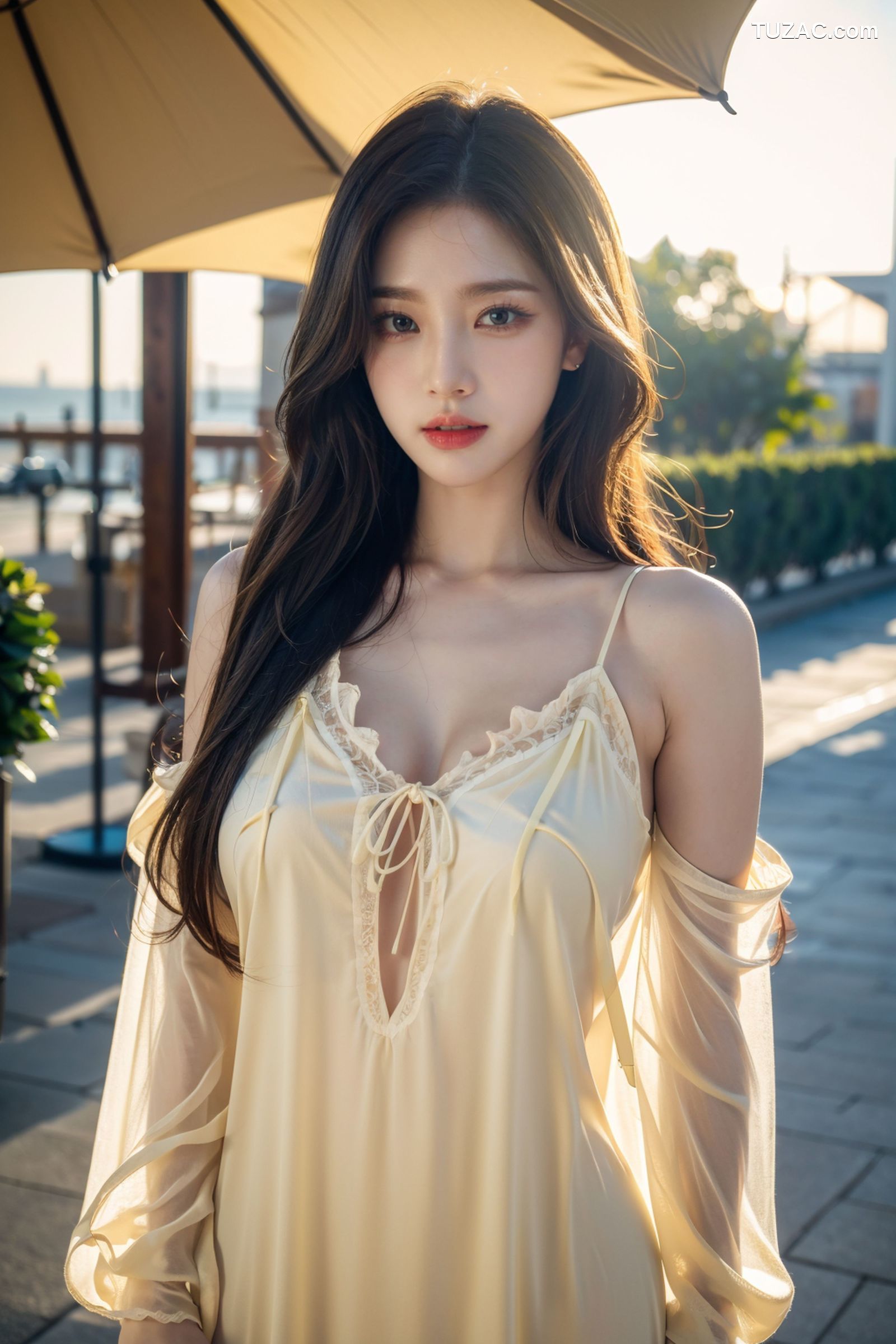 AI美女-拟实-夏季户外黄色纱裙-纯净版