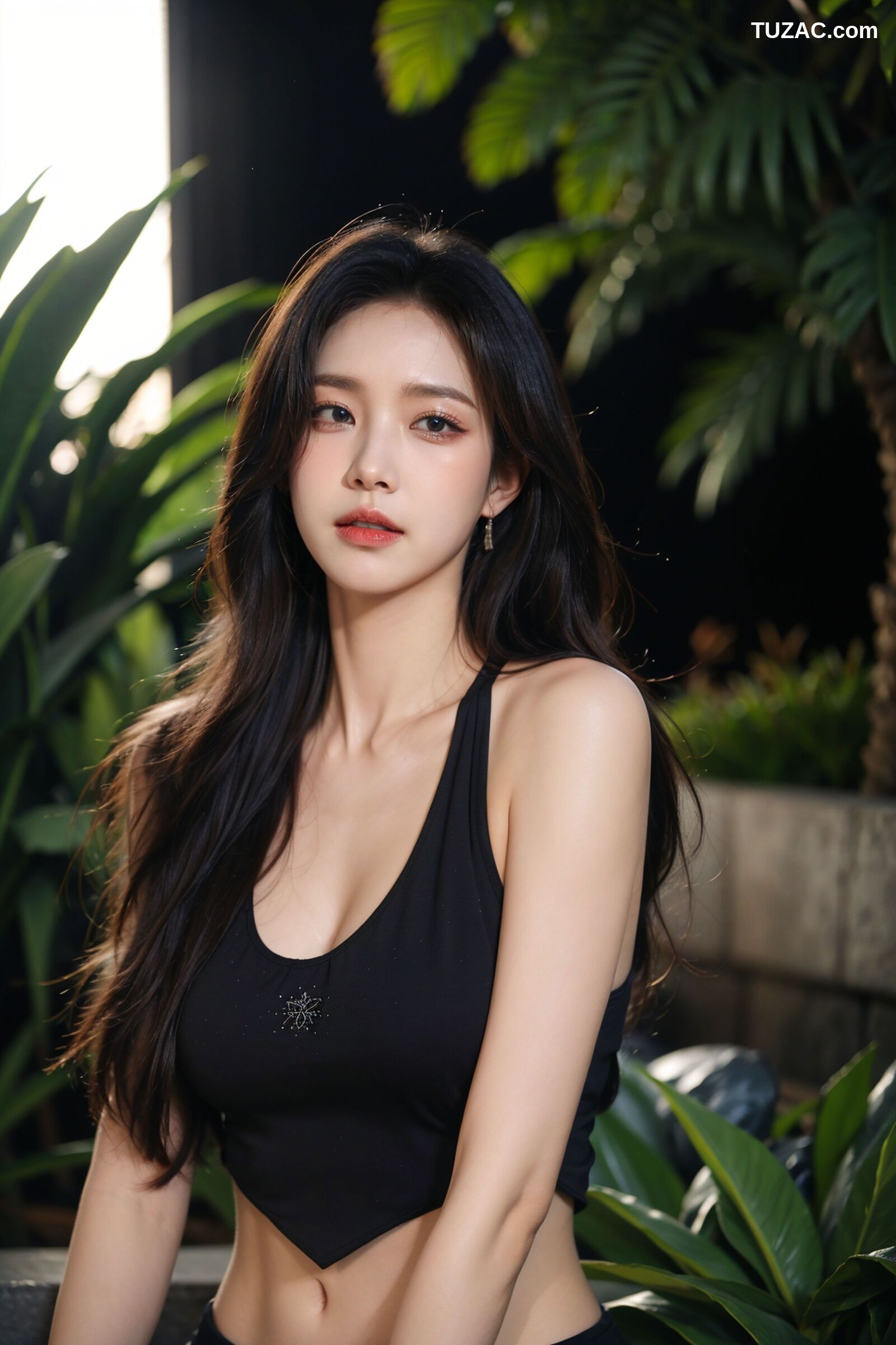 AI美女-拟实-夜色户外黑T短裙美女-纯净版