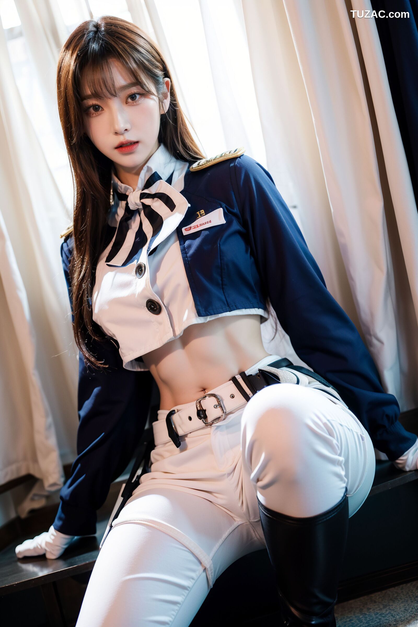 AI美女-拟实-女军官深蓝制服