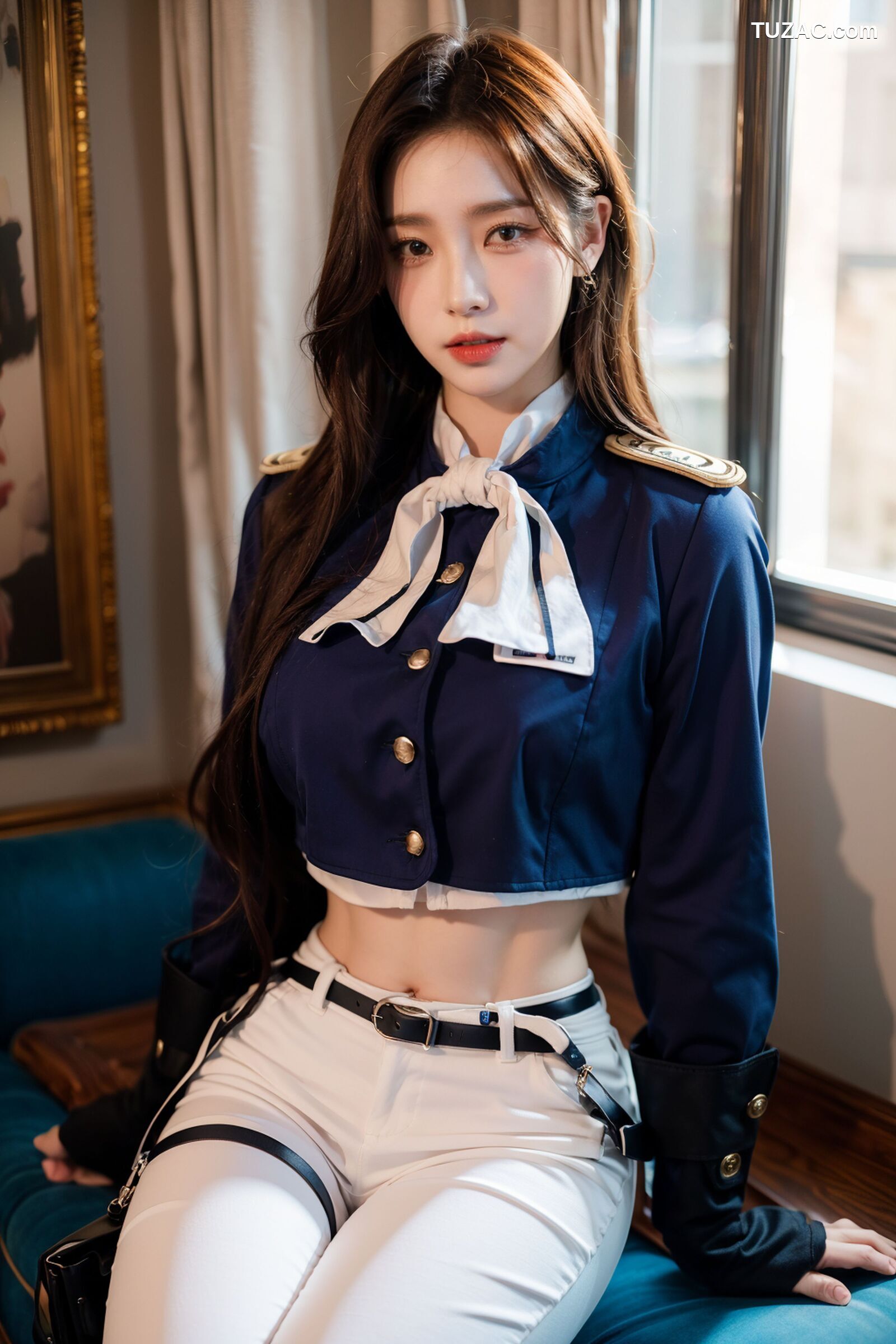 AI美女-拟实-女军官深蓝制服