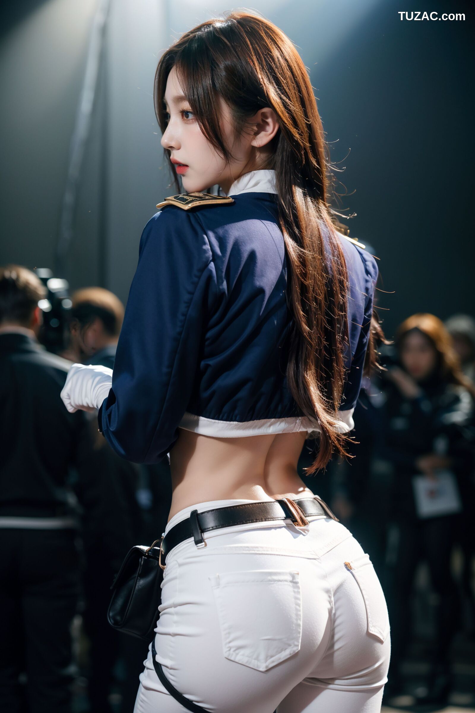 AI美女-拟实-女军官深蓝制服