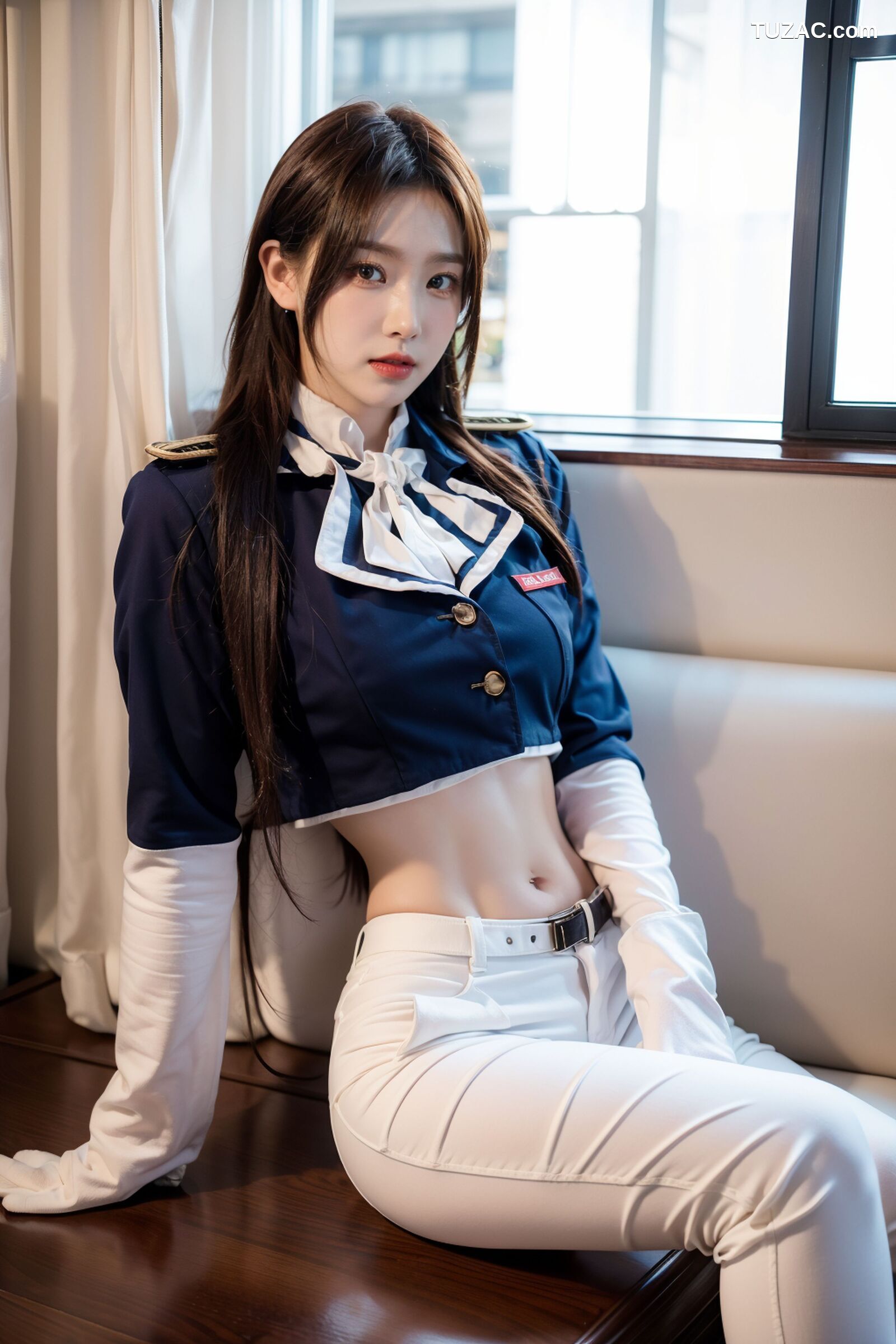 AI美女-拟实-女军官深蓝制服