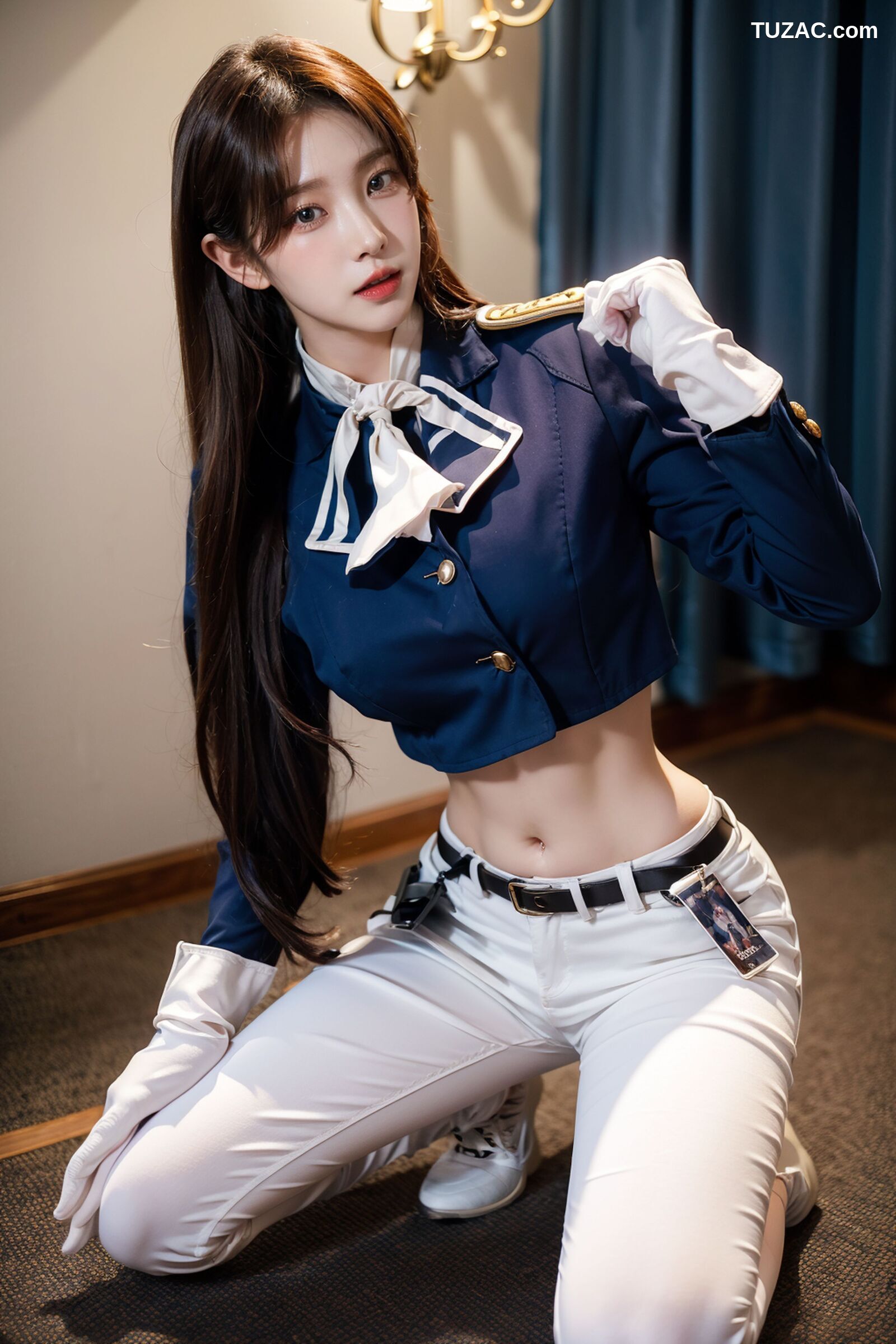 AI美女-拟实-女军官深蓝制服