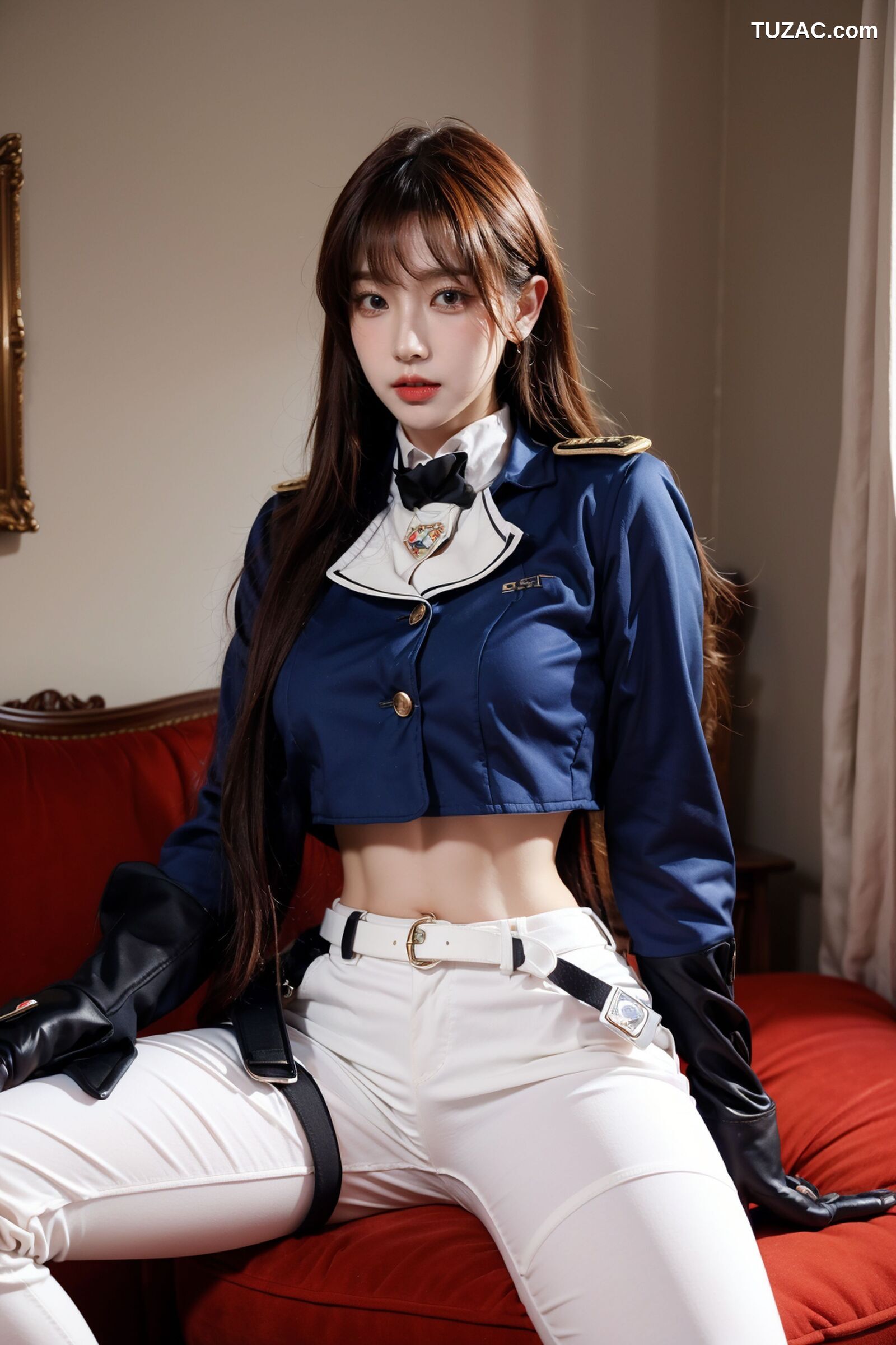 AI美女-拟实-女军官深蓝制服