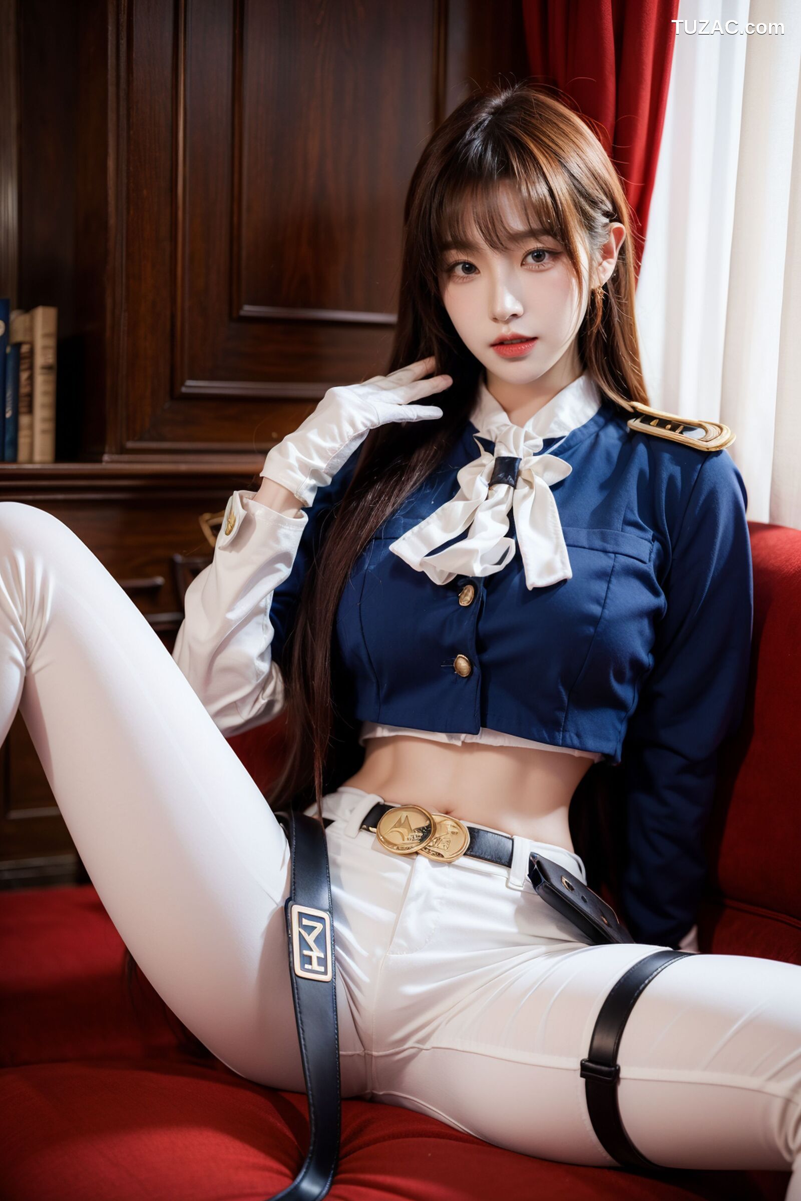 AI美女-拟实-女军官深蓝制服